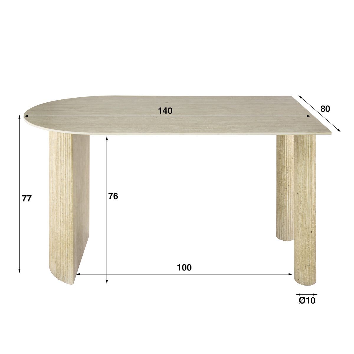 Eettafel Romano Arch 1-side 140cm / 3D keramiek travertin