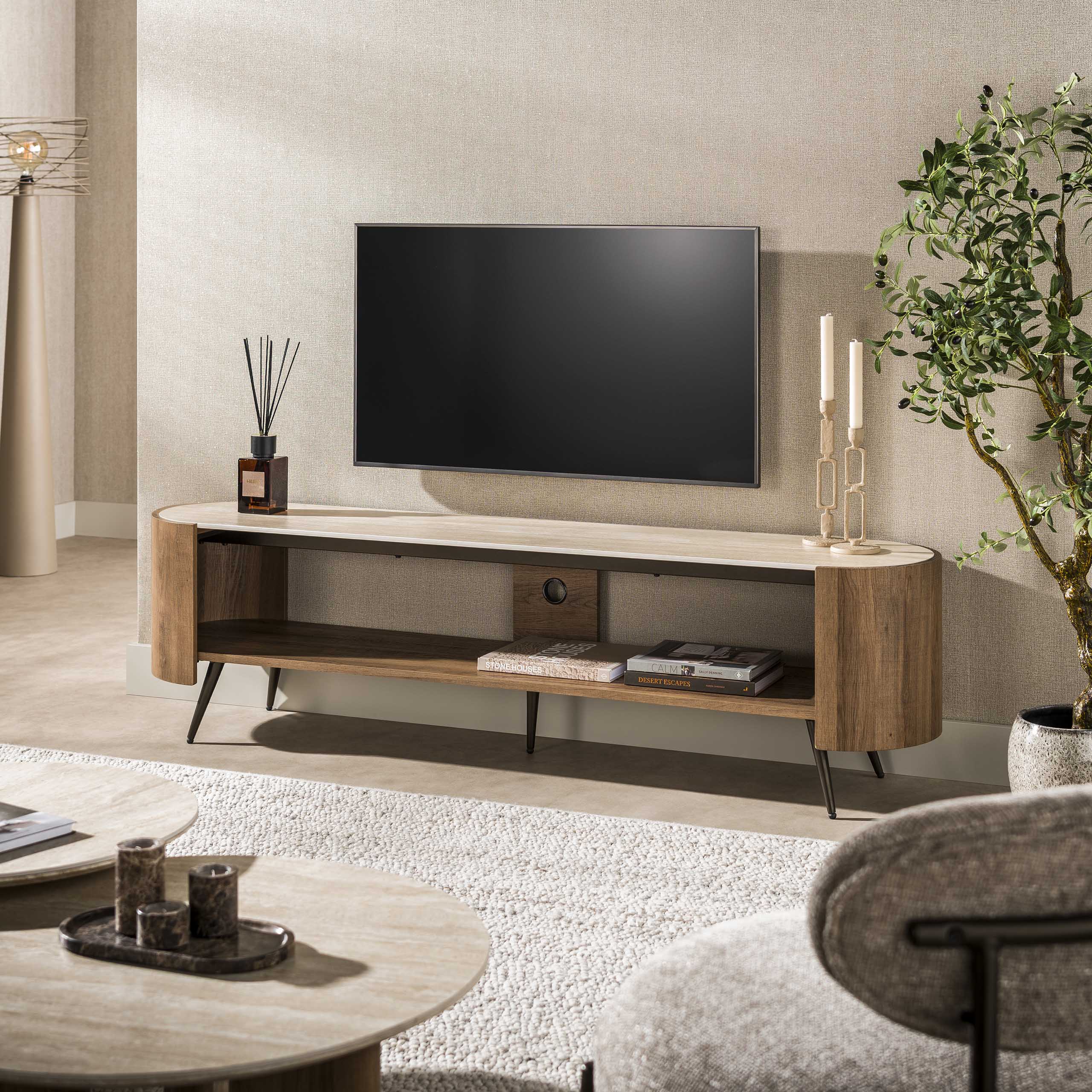 TV-meubel Arcus 180cm / Keramiek travertin