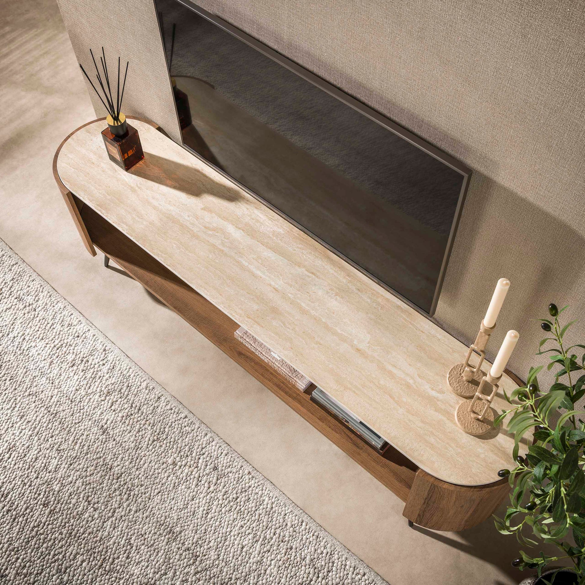 TV-meubel Arcus 180cm / Keramiek travertin