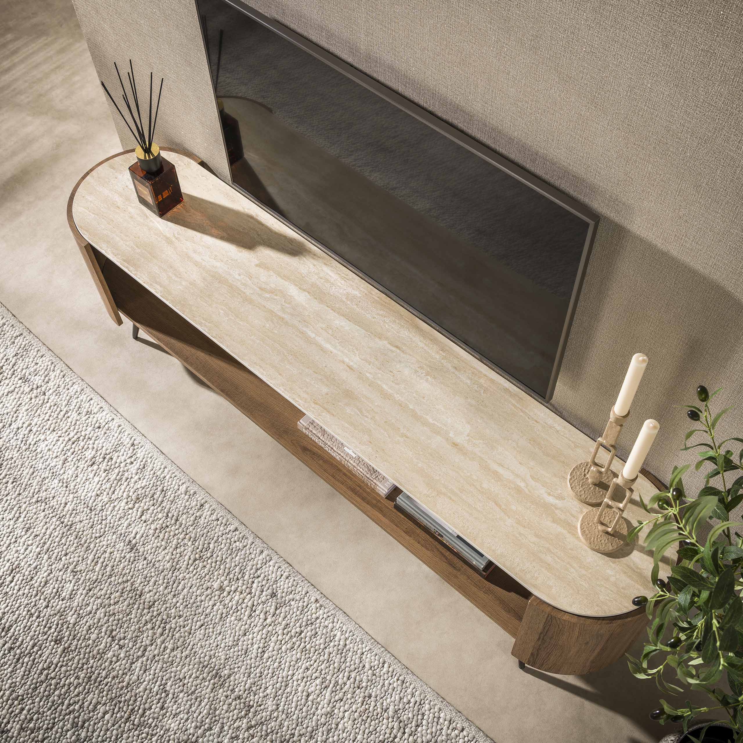 TV-meubel Arcus 180cm / Keramiek travertin