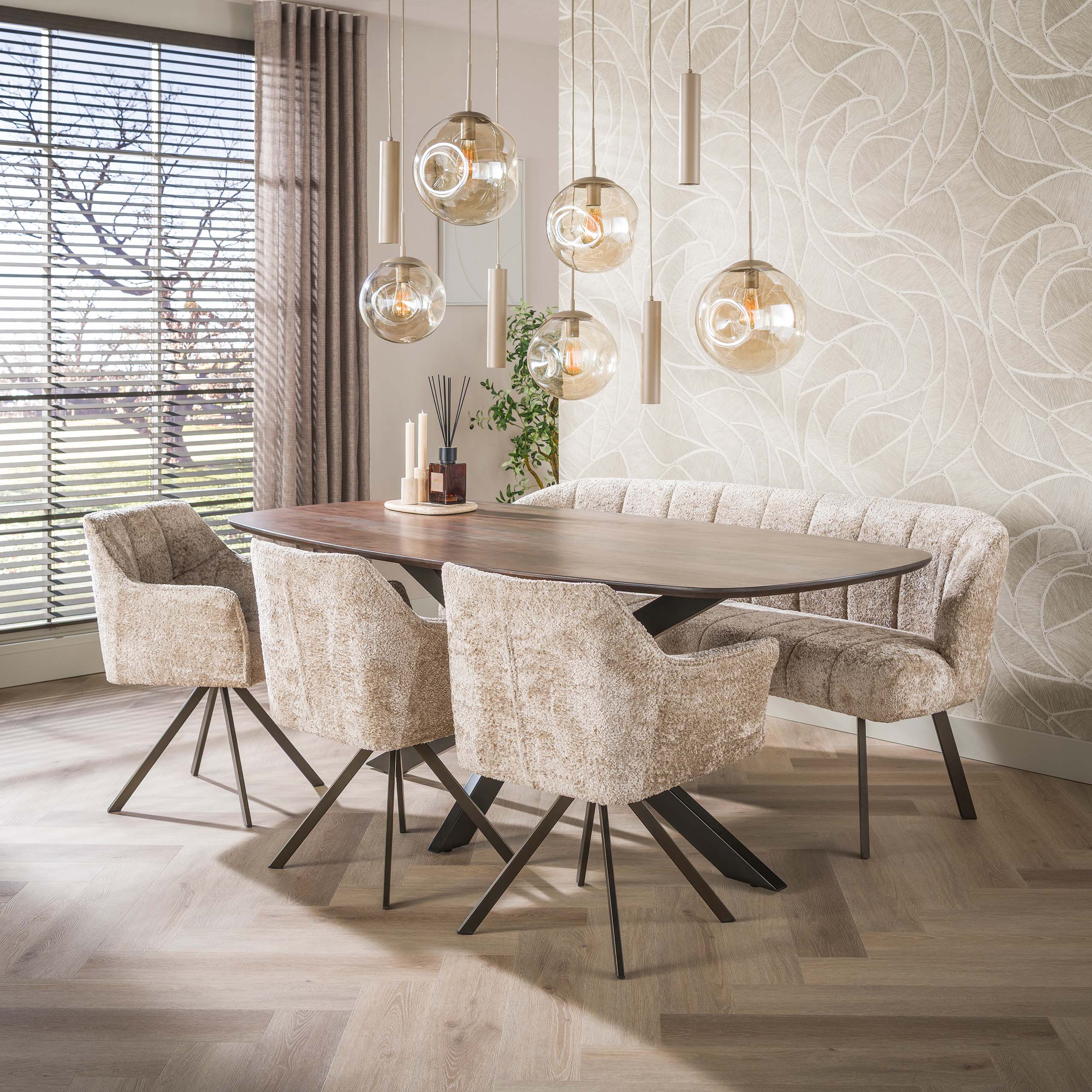 Eetkamerbank Oval / Alura zand-bruin