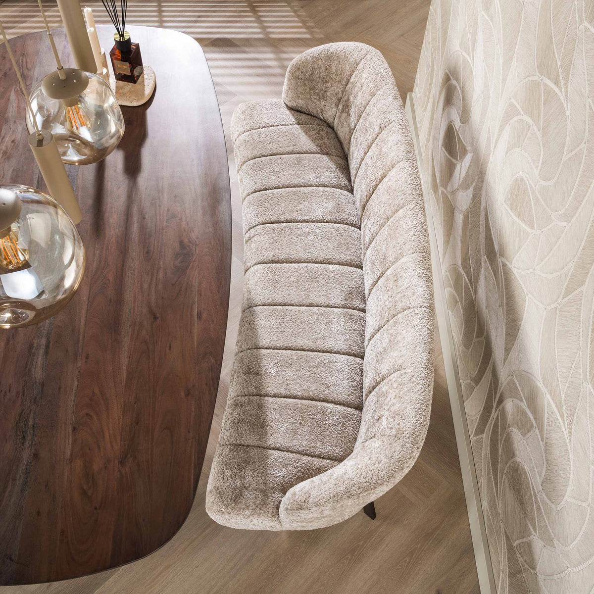 Eetkamerbank Oval / Alura zand-bruin