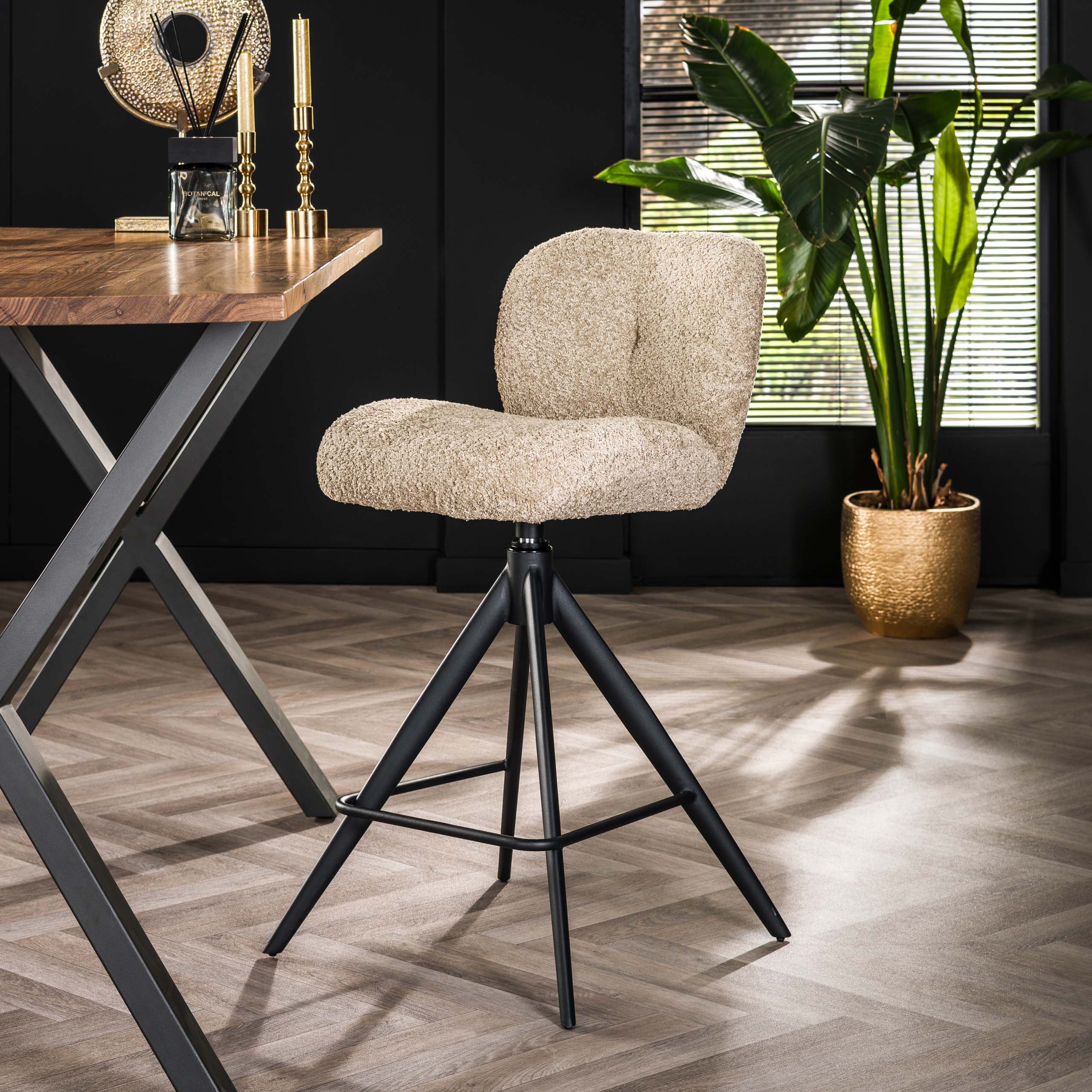 Barstoel Comfort draaibaar verpakt per 2 / Bouclé zand
