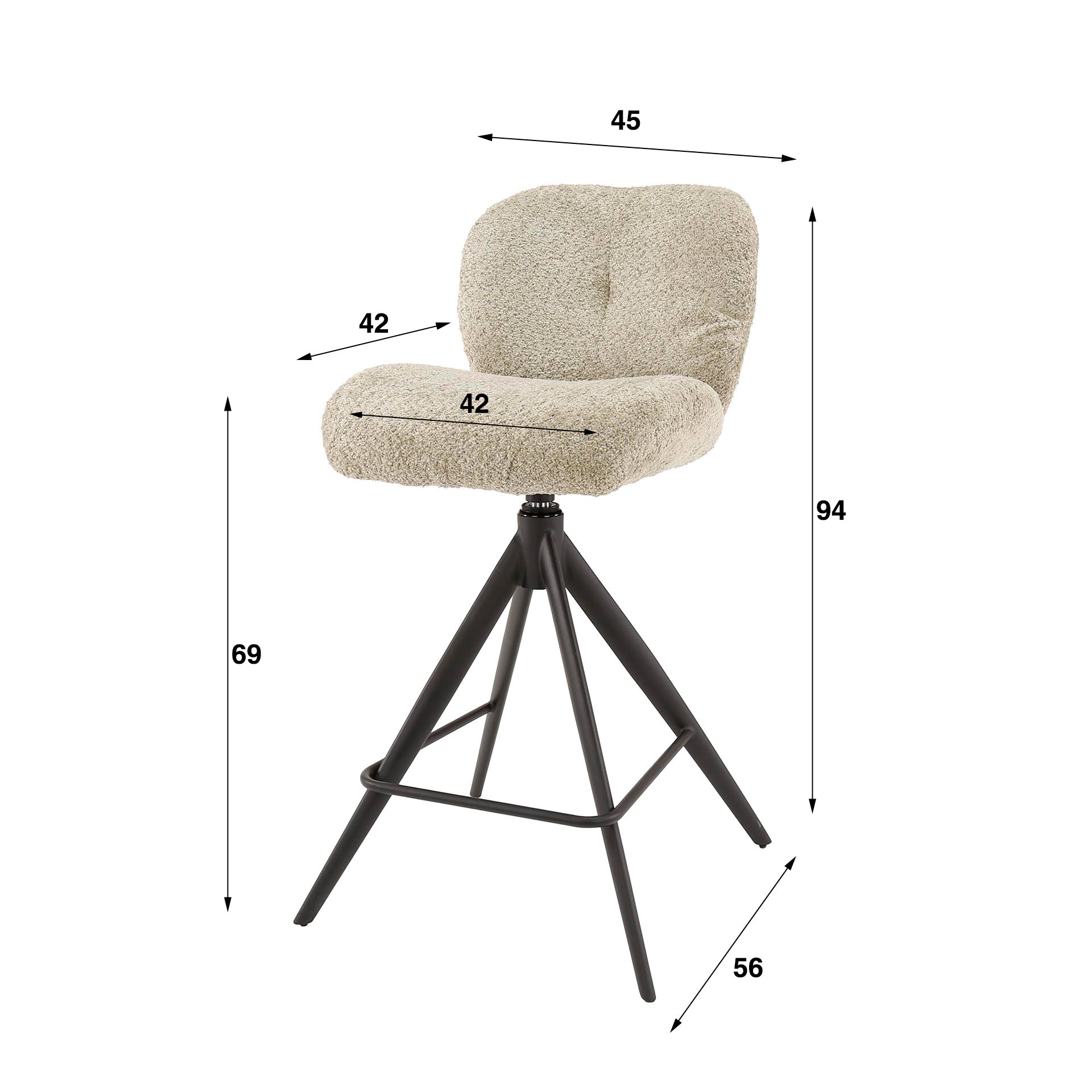 Barstoel Comfort - Draaibaar - Boucle Zand