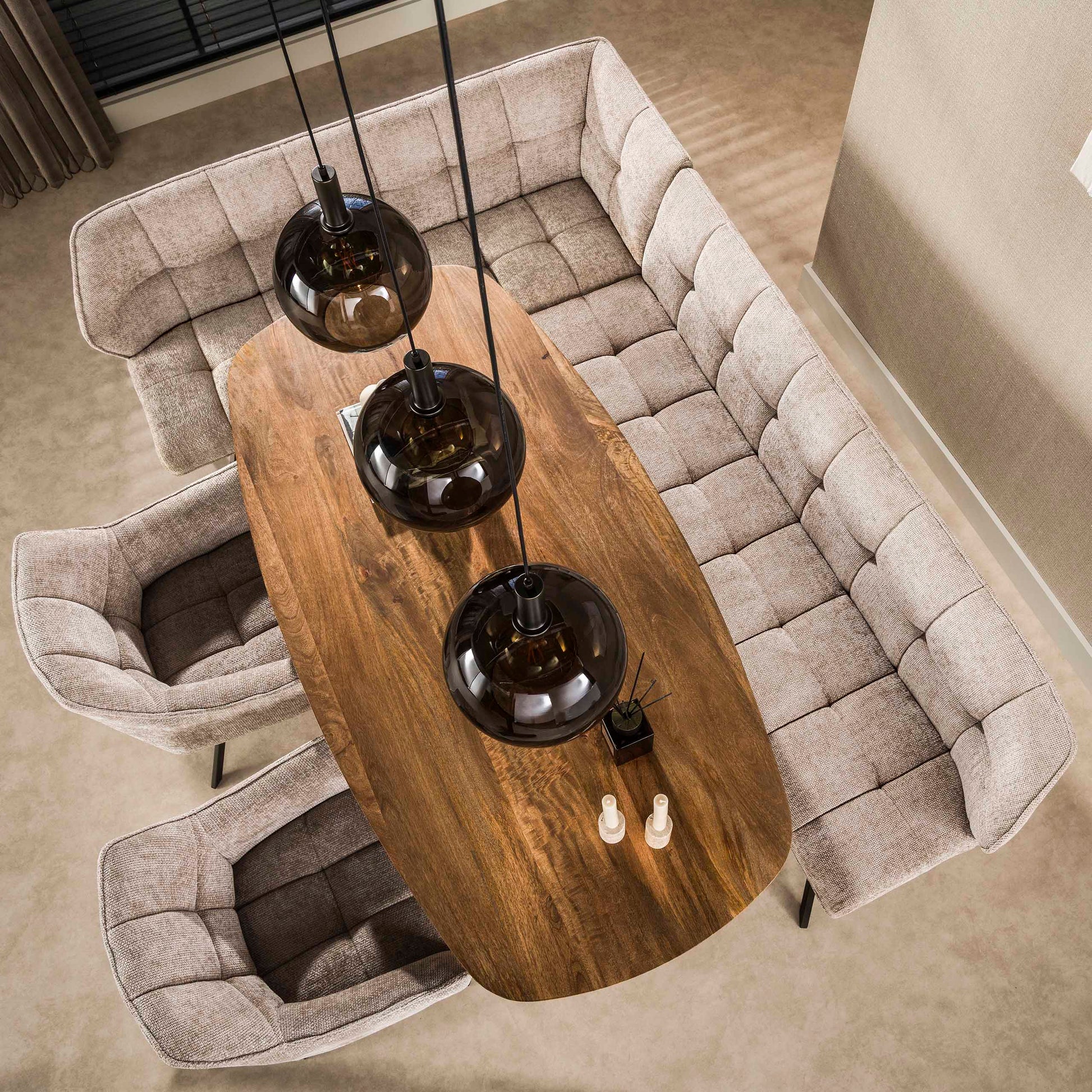 Hoekbank Raster links / Hoven zand-bruin