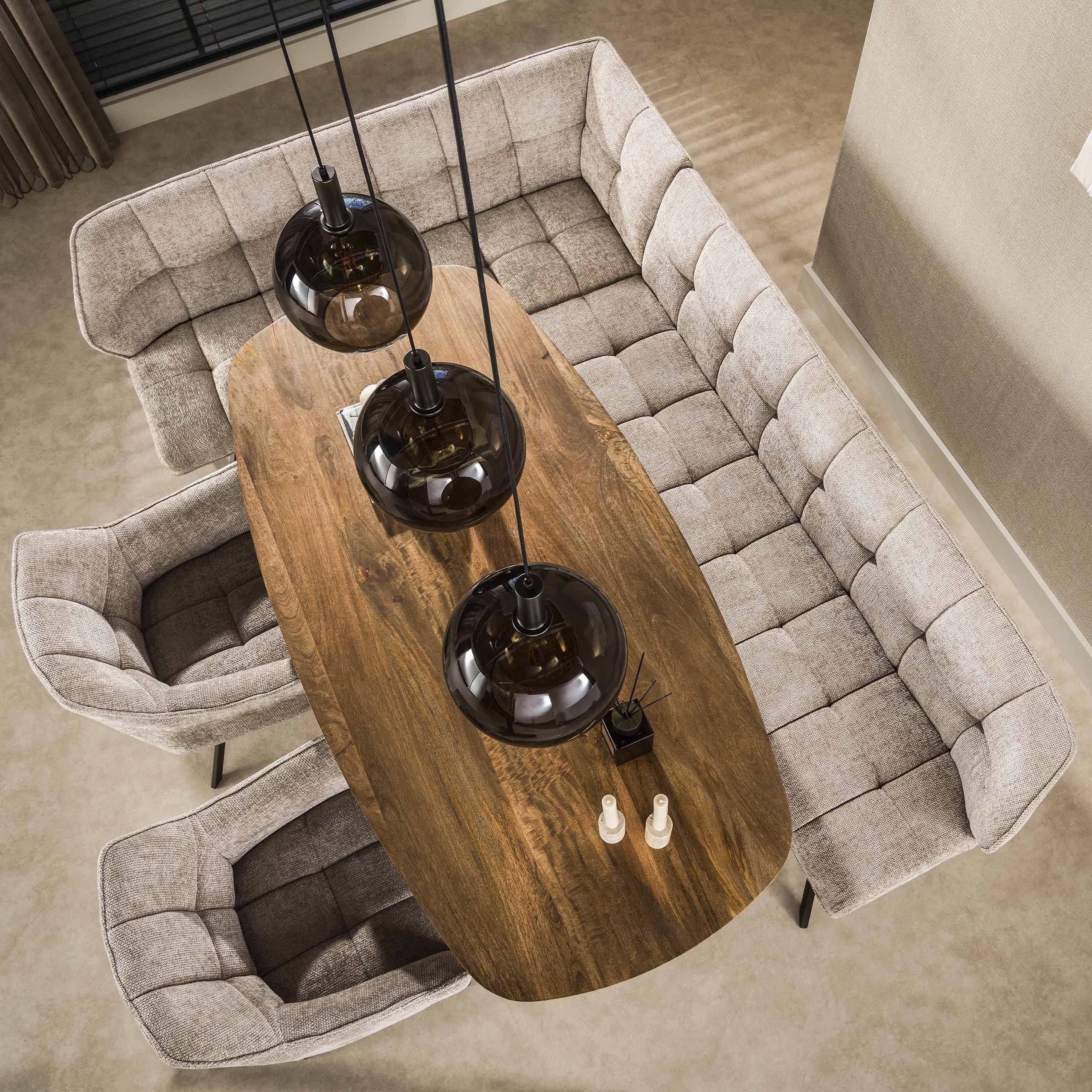 Hoekbank Raster links / Hoven zand-bruin