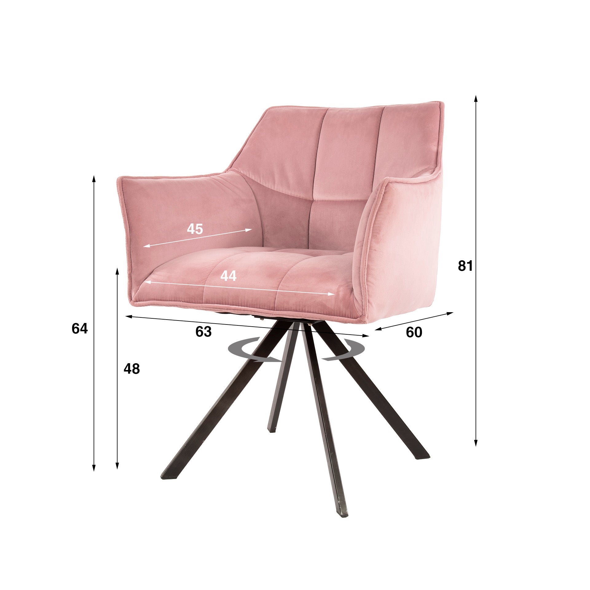 Armstoel Raster - Draaibaar - Velours Roze