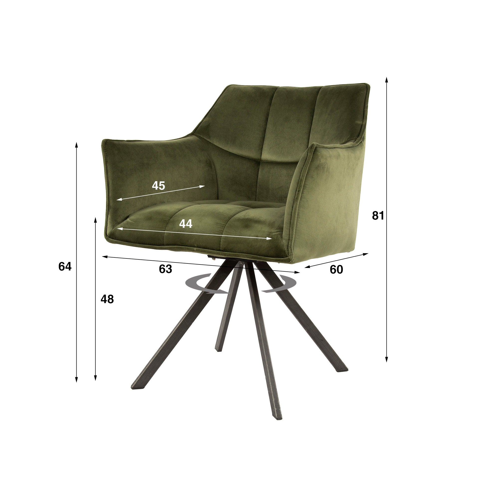 Armstoel Raster - Draaibaar - Velours Groen