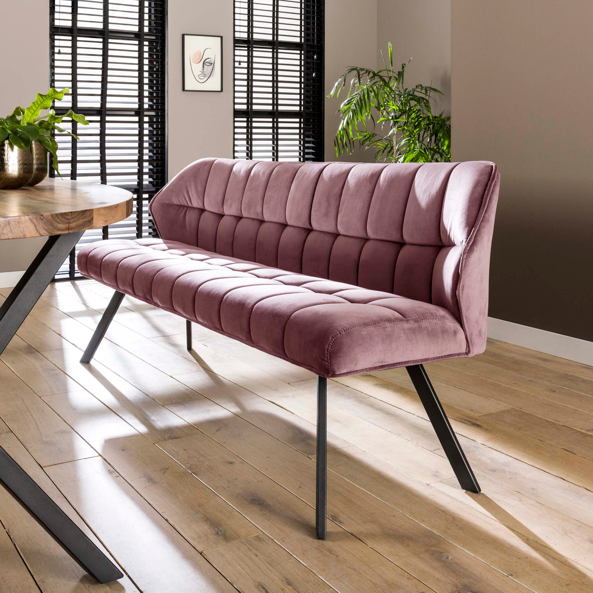 Eetkamerbank Raster / Velours roze