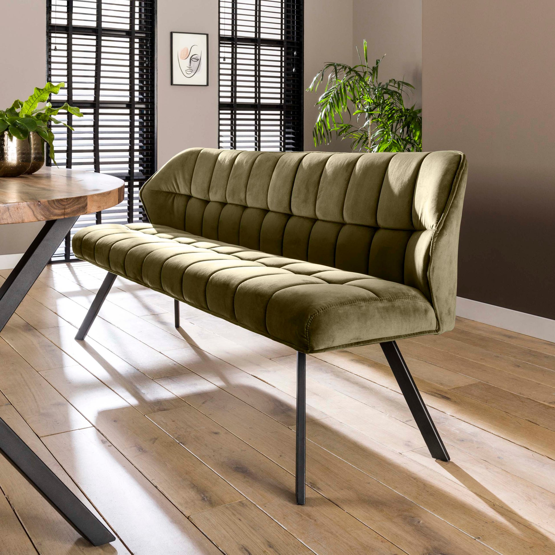 Eetkamerbank Raster / Velours groen