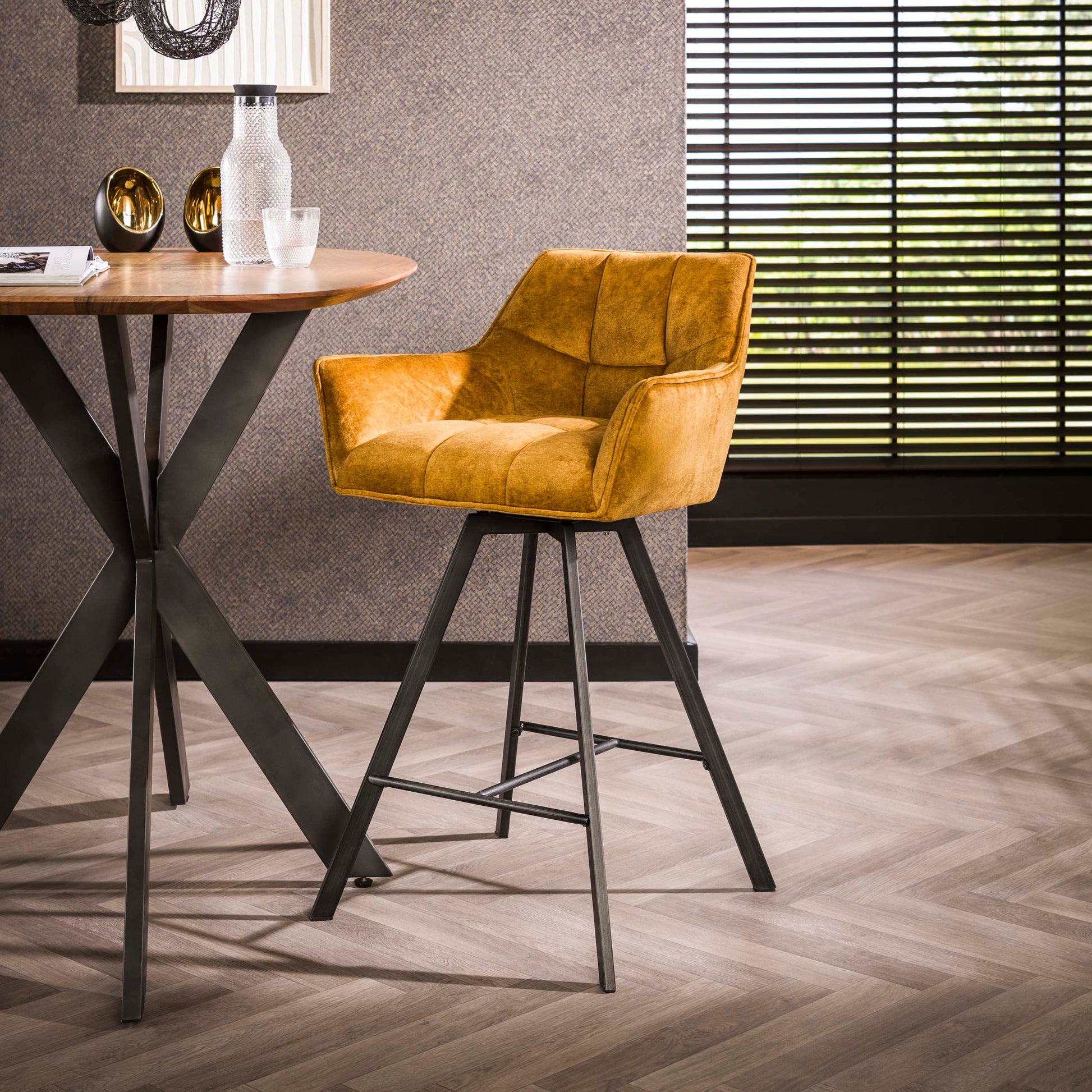 Barstoel Raster draaibaar verpakt per 2 / Velours goud