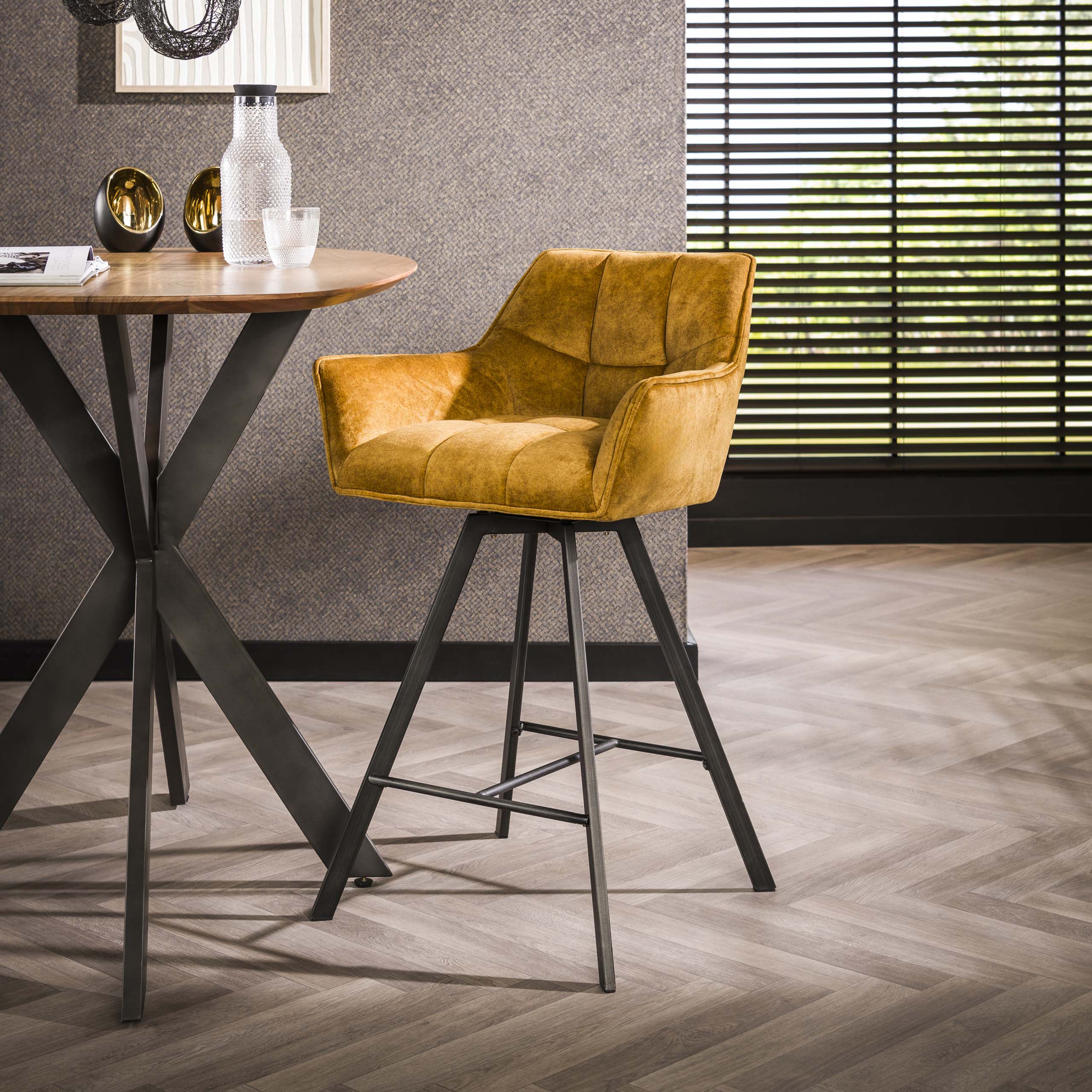 Barstoel Raster draaibaar verpakt per 2 / Velours goud