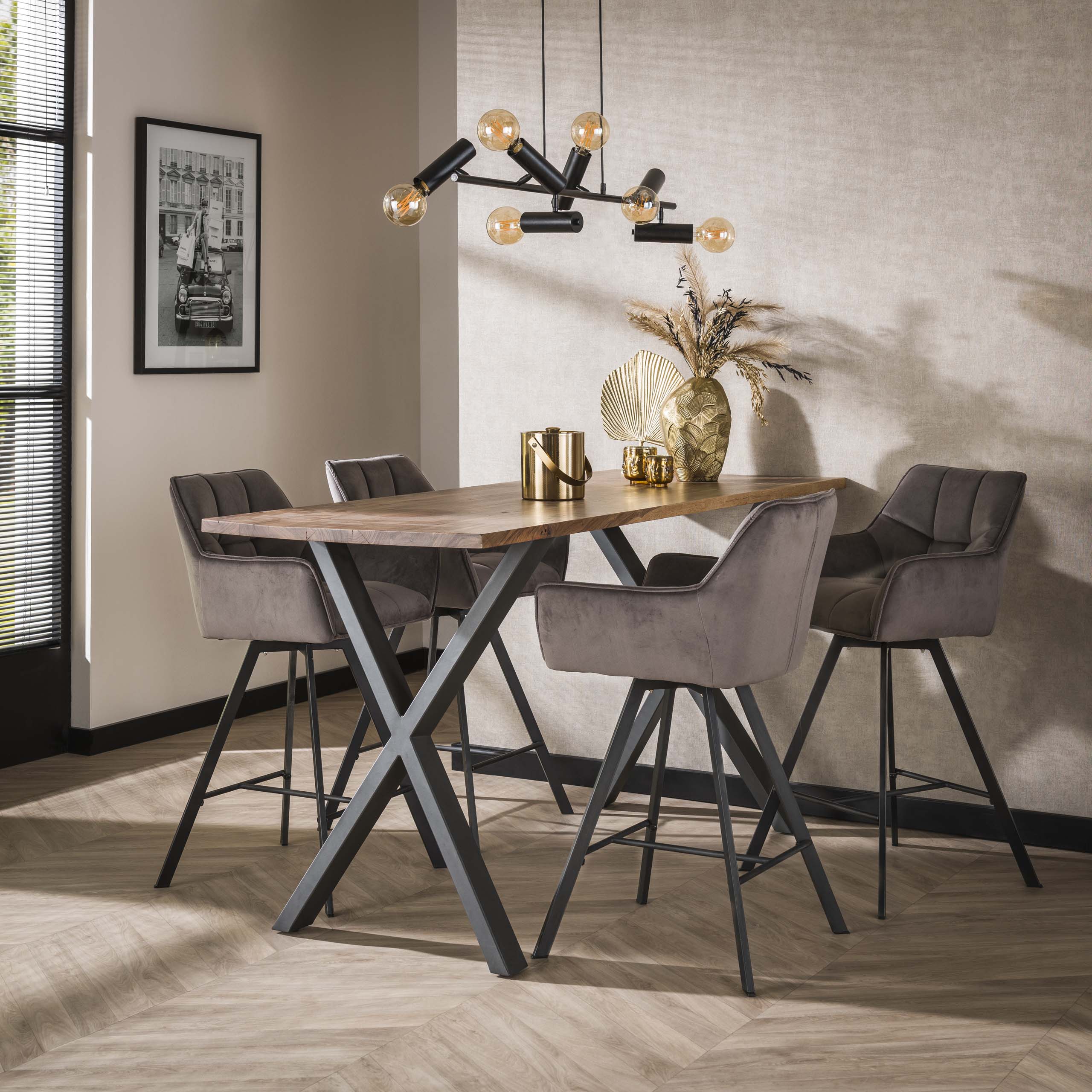 Barstoel Raster - Draaibaar - Velours Antraciet