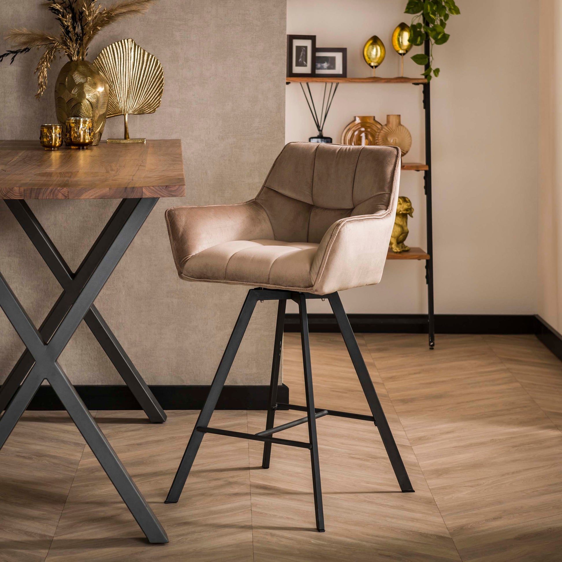 Barstoel Raster draaibaar verpakt per 2 / Velours champagne