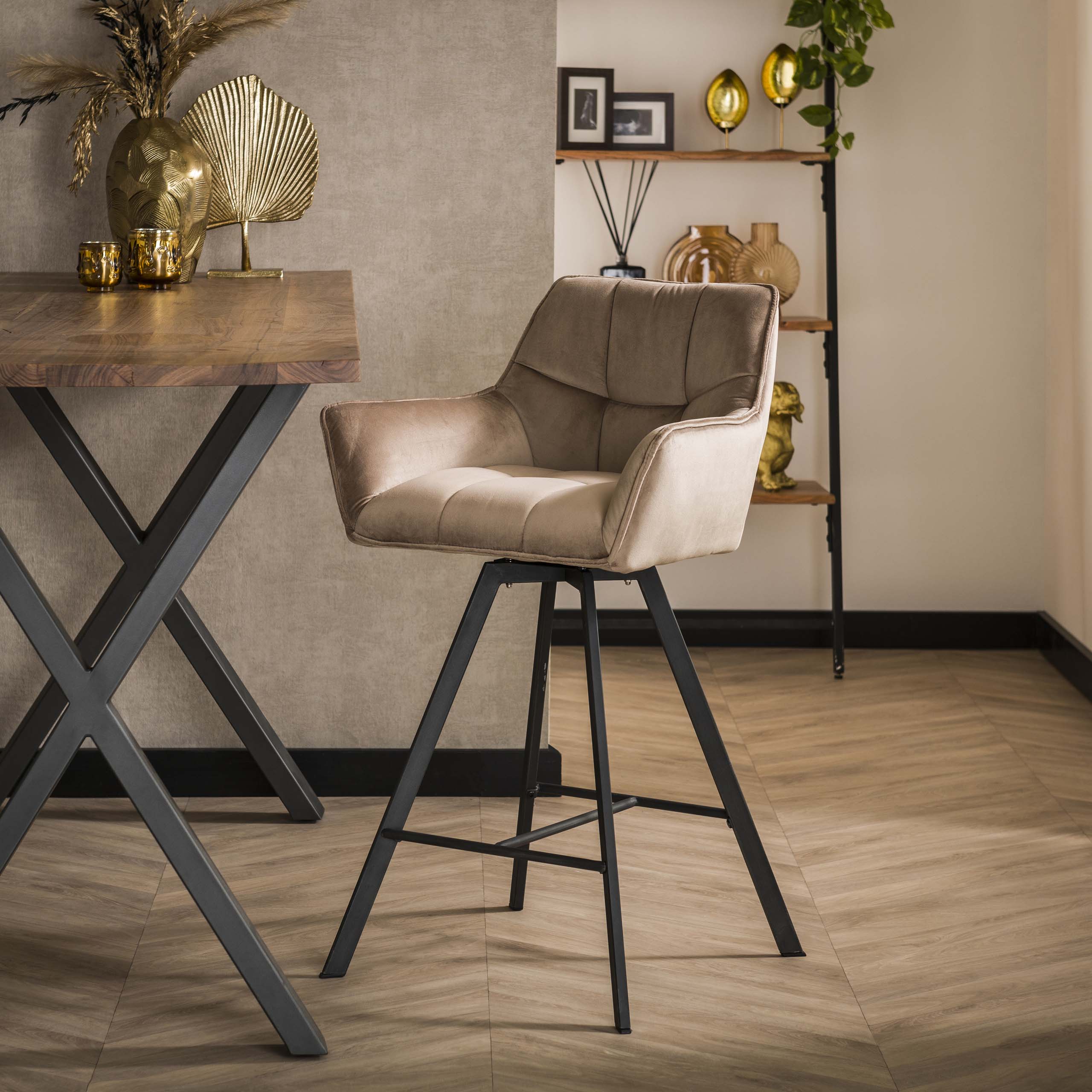 Barstoel Raster draaibaar verpakt per 2 / Velours champagne