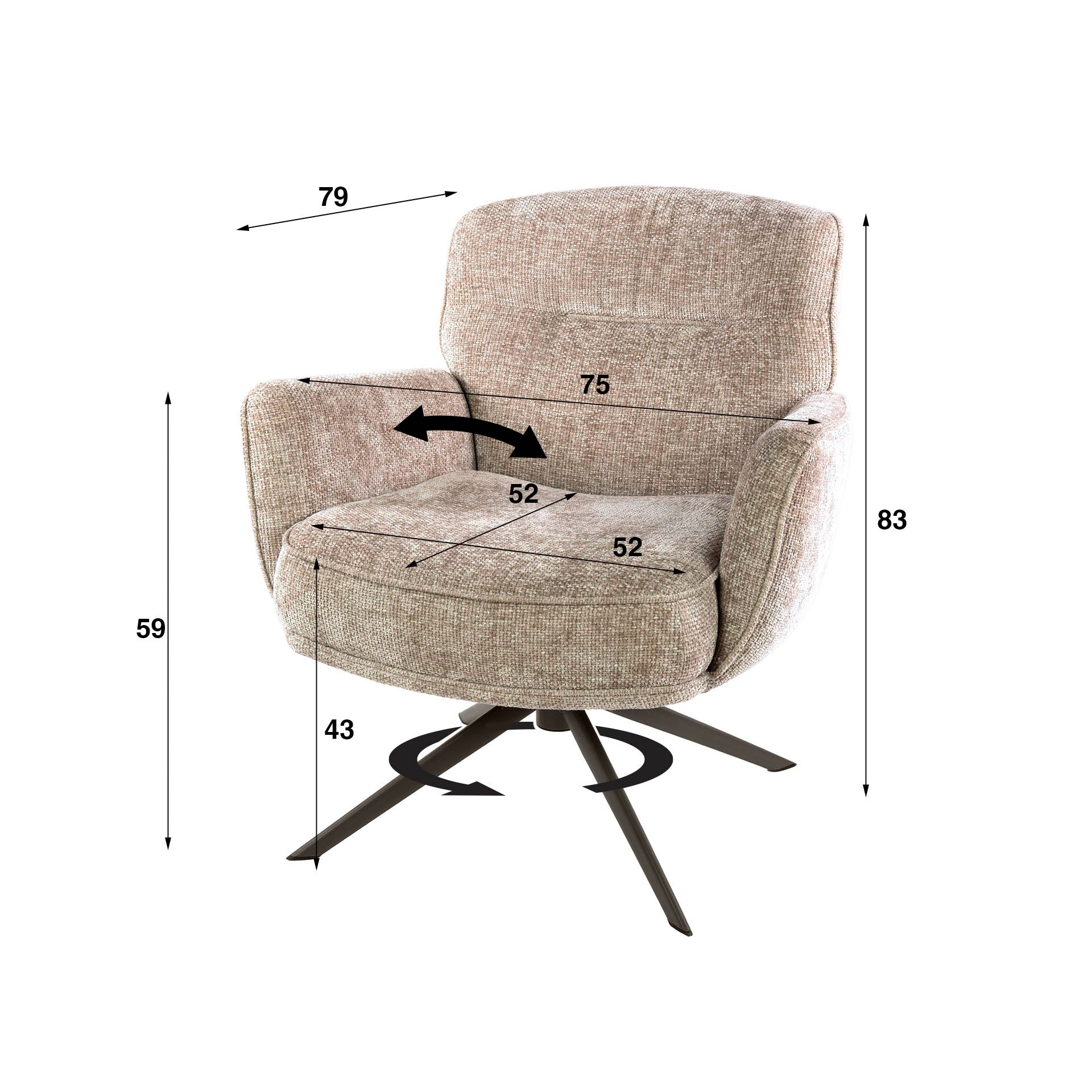 Fauteuil Forza draaibaar / Hoven zand-bruin