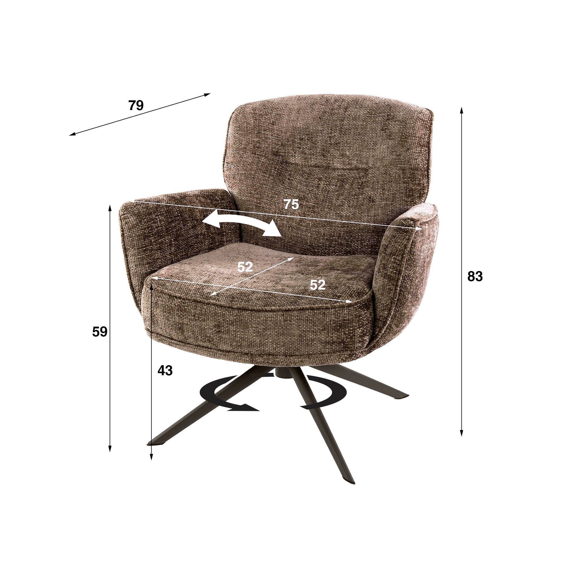 Fauteuil Forza draaibaar / Hoven champagne-bruin