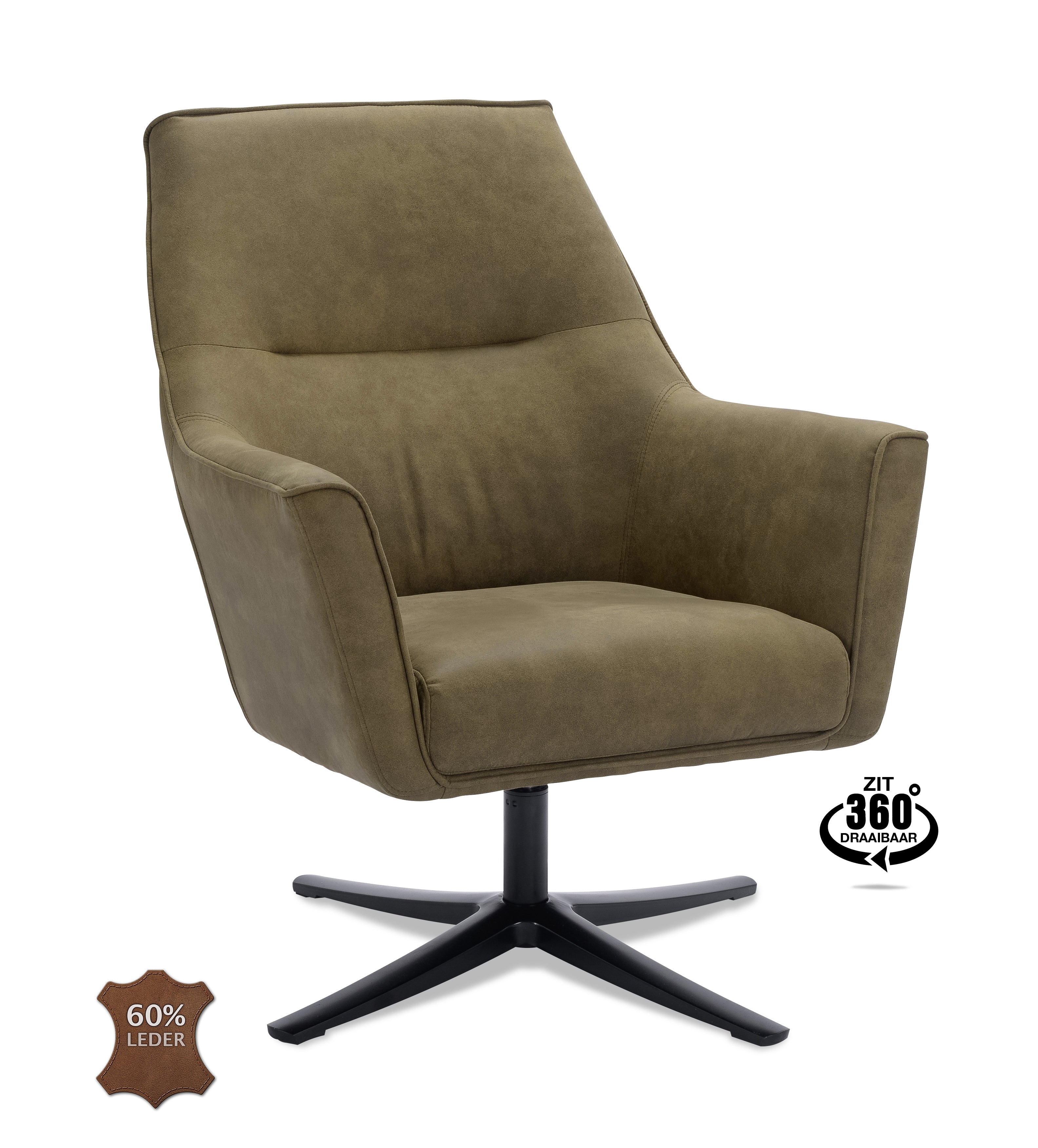 Fauteuil Bronco draaivoet zwart Microleder Bull Moss