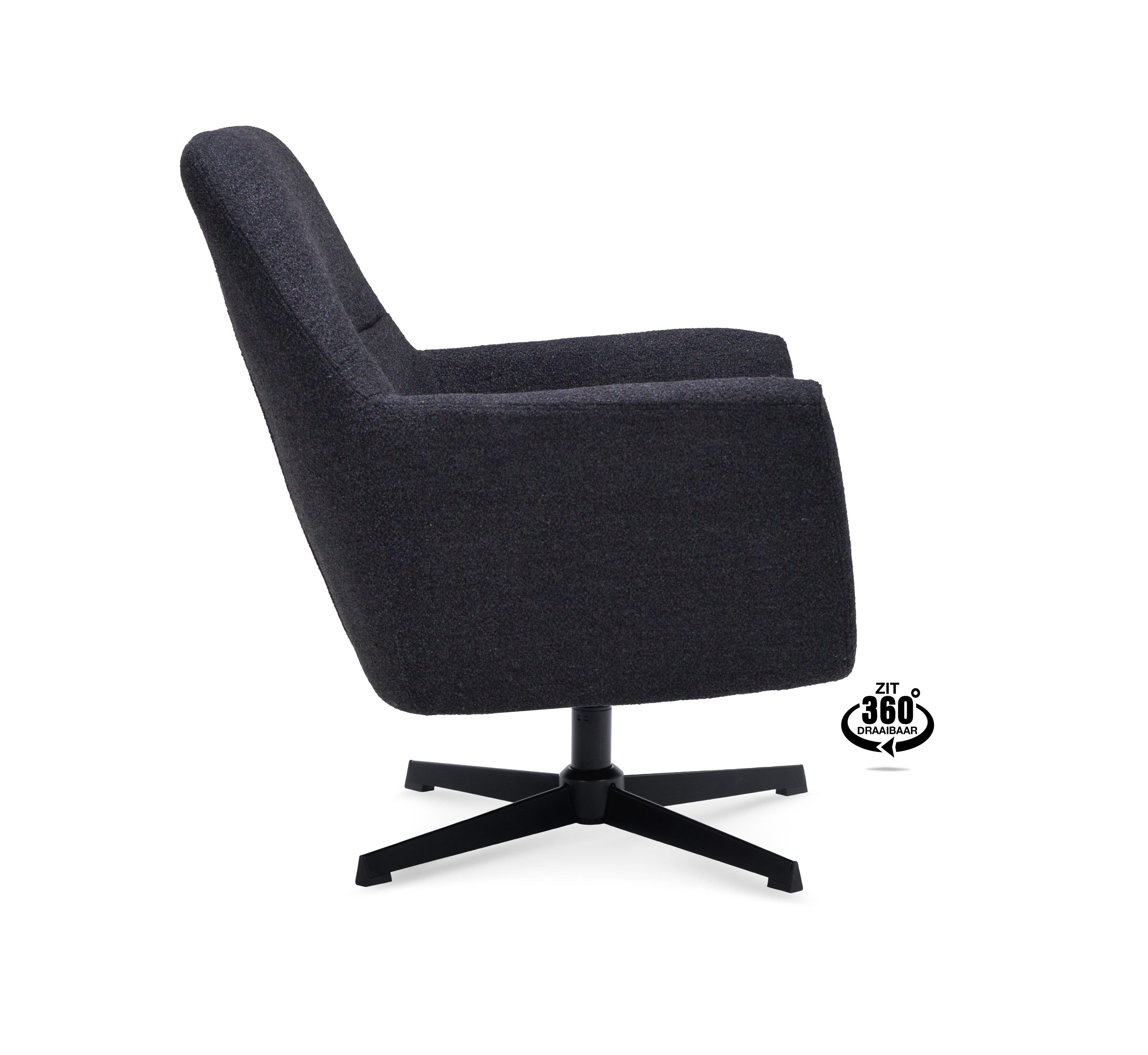 Fauteuil Edge Stof Alpine Onyx Draaivoet Zwart