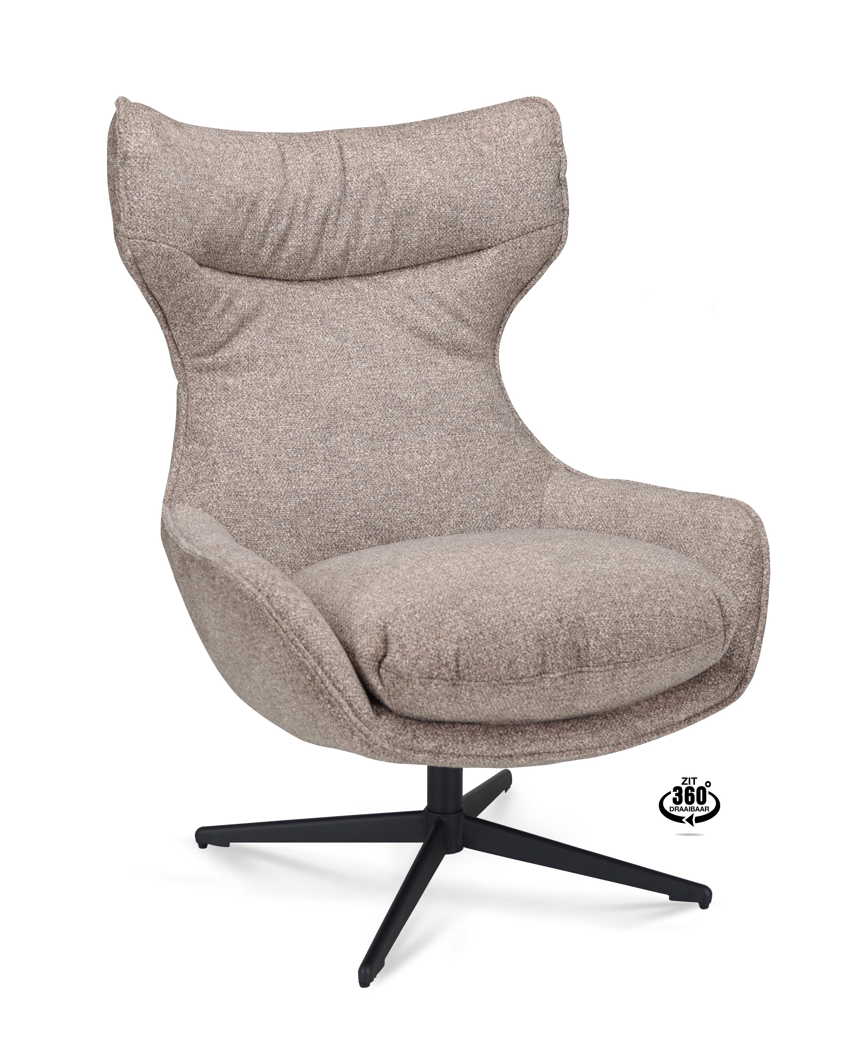 Fauteuil Ontario Stof Leo 32 Mocca Poot Zwart 360° Draaibaar