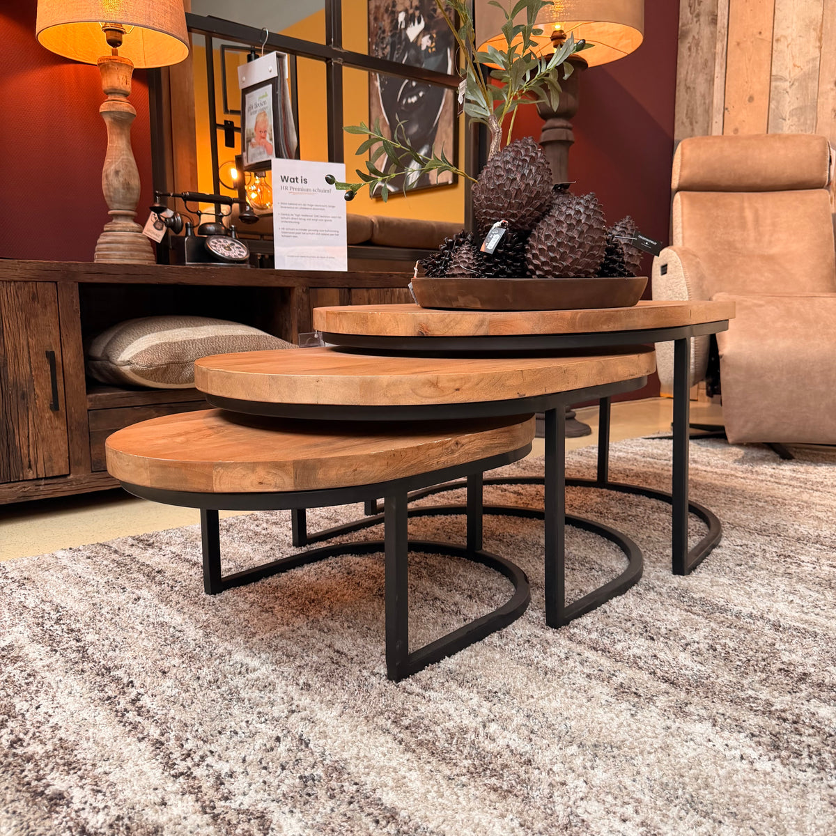 Salontafel set Brandon | 3-delig | Ovaal Mangohout met Metaal