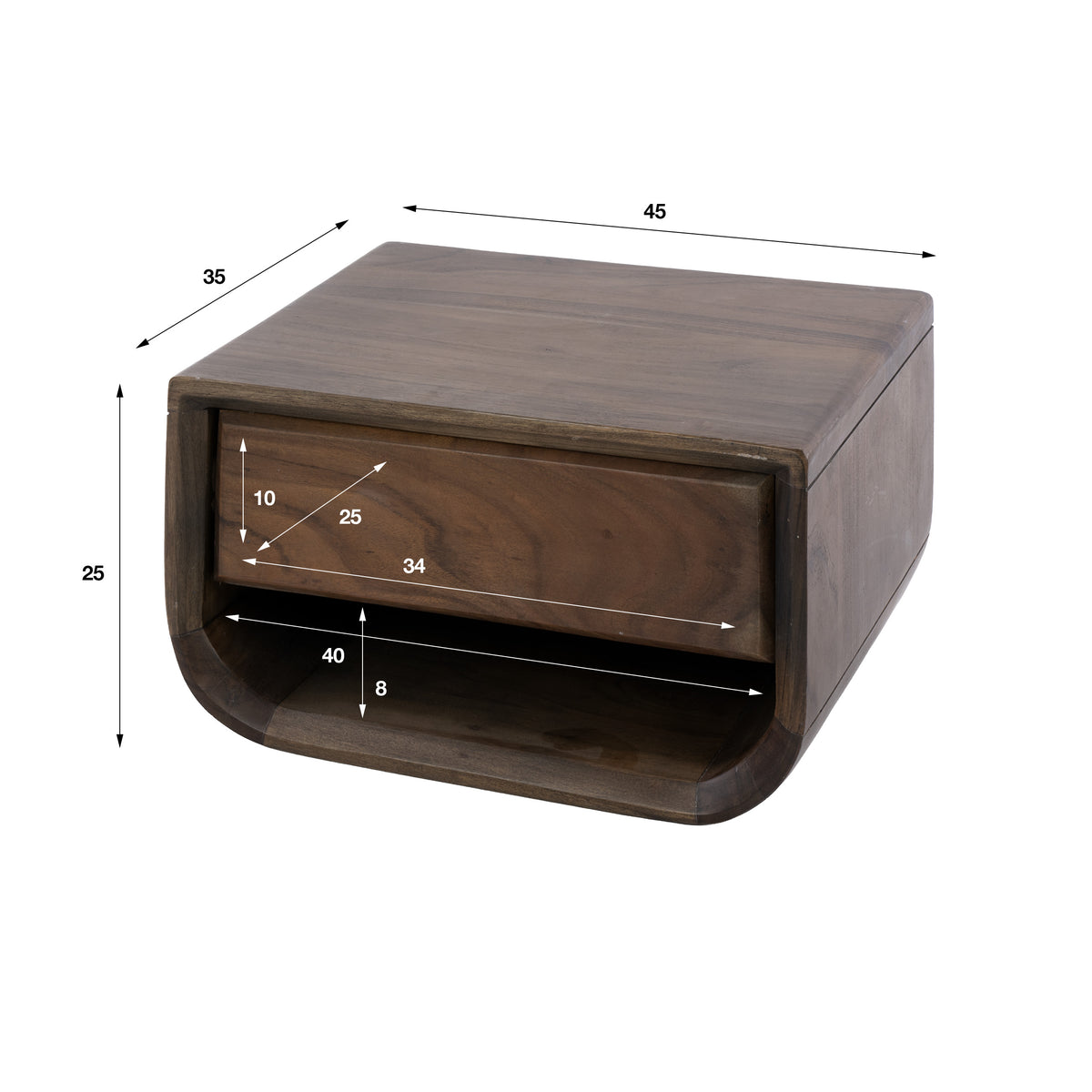 Nachtkastje Mova zwevend 1 lade / Massief acacia bruin