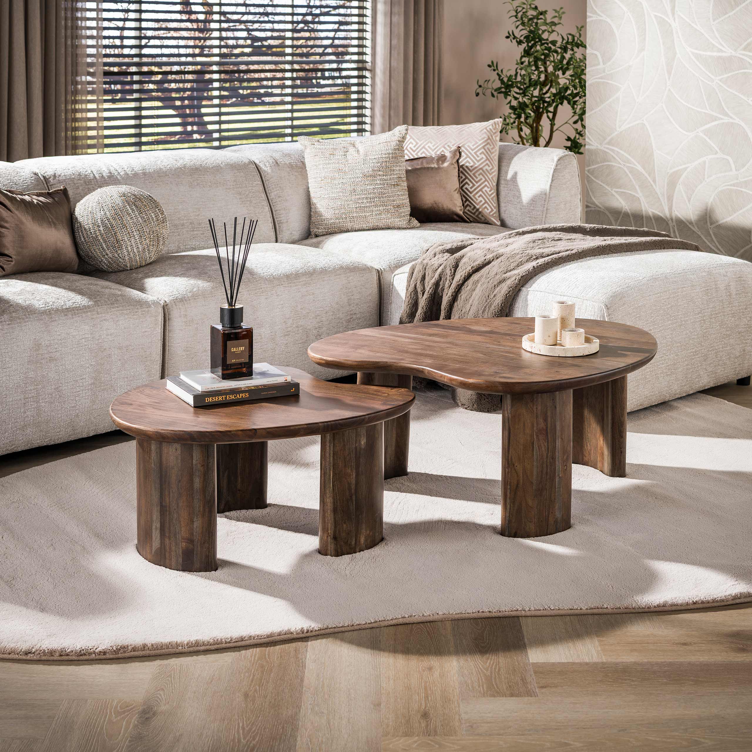 Salontafel Mova set van 2 / Massief acacia bruin