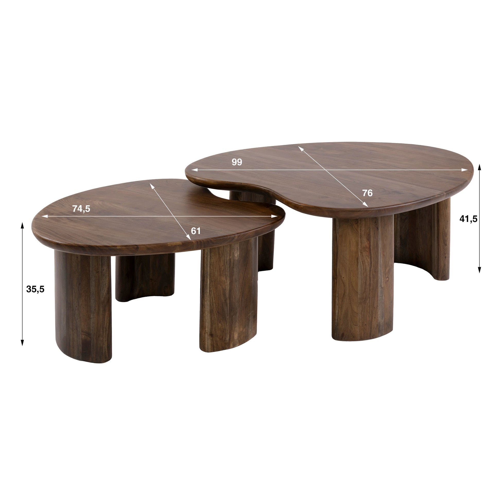 Salontafel Mova set van 2 / Massief acacia bruin