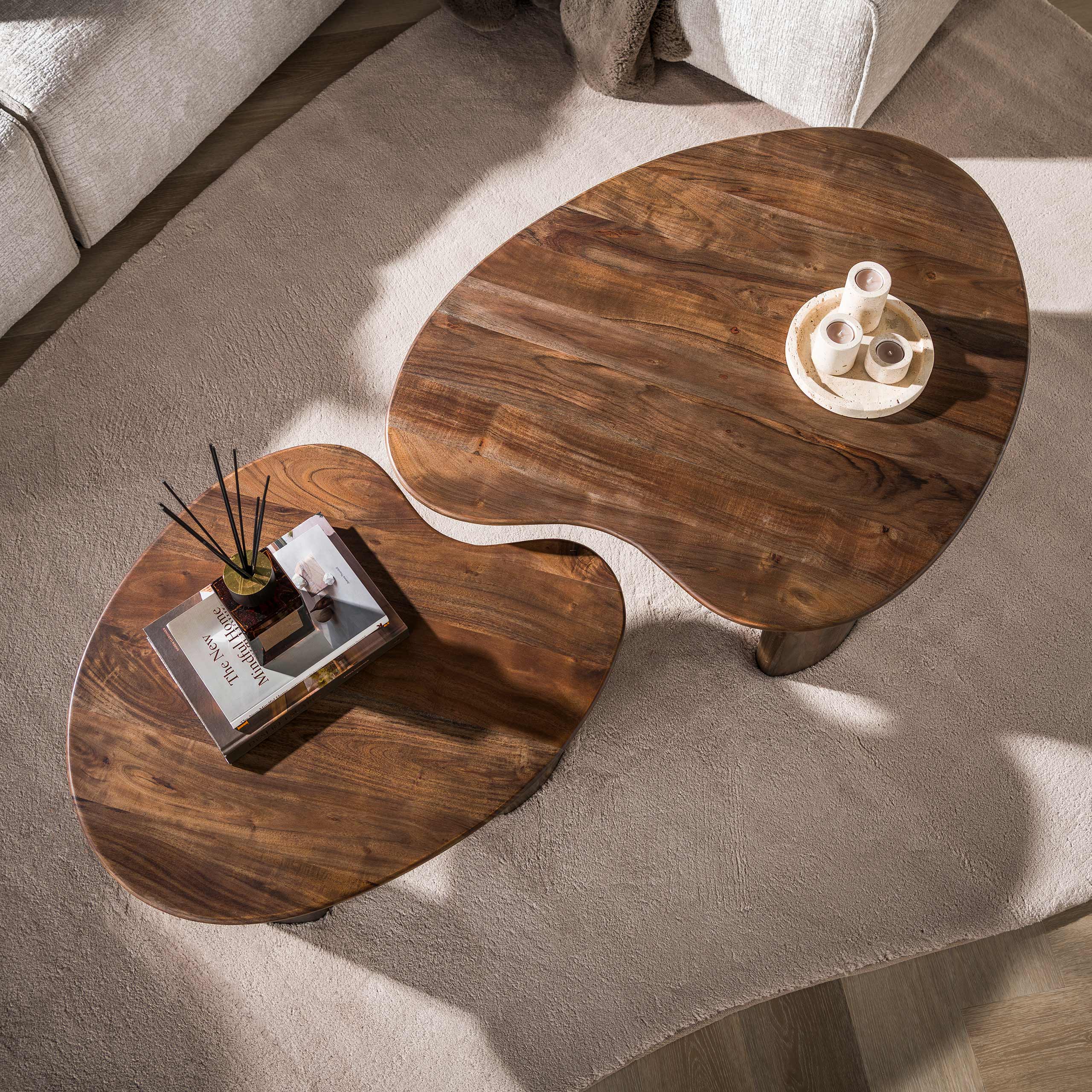 Salontafel Mova set van 2 / Massief acacia bruin
