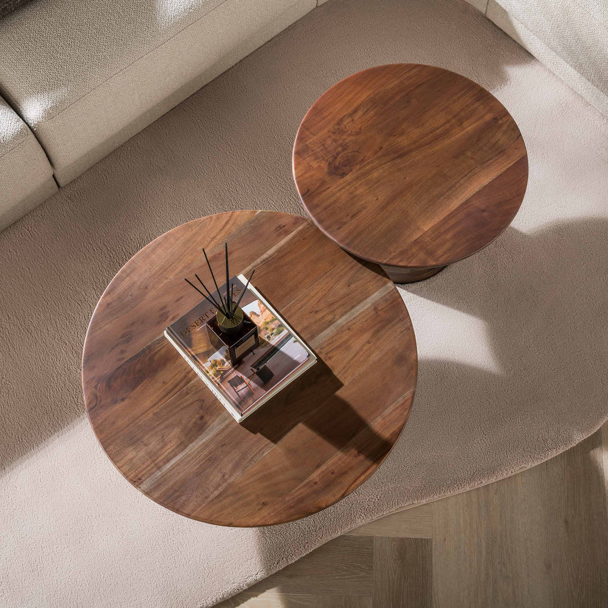 Salontafel Mova rond set van 2 / Massief acacia bruin