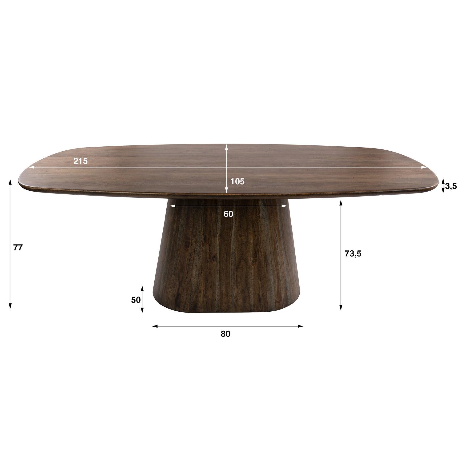 Eettafel Central deens ovaal 215cm / Massief acacia bruin