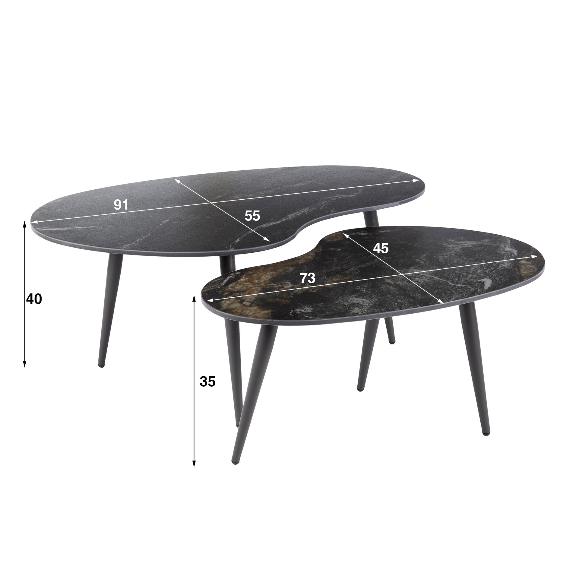 Salontafel Fossil Niervormig Set Van 2 Keramiek Fossil Black