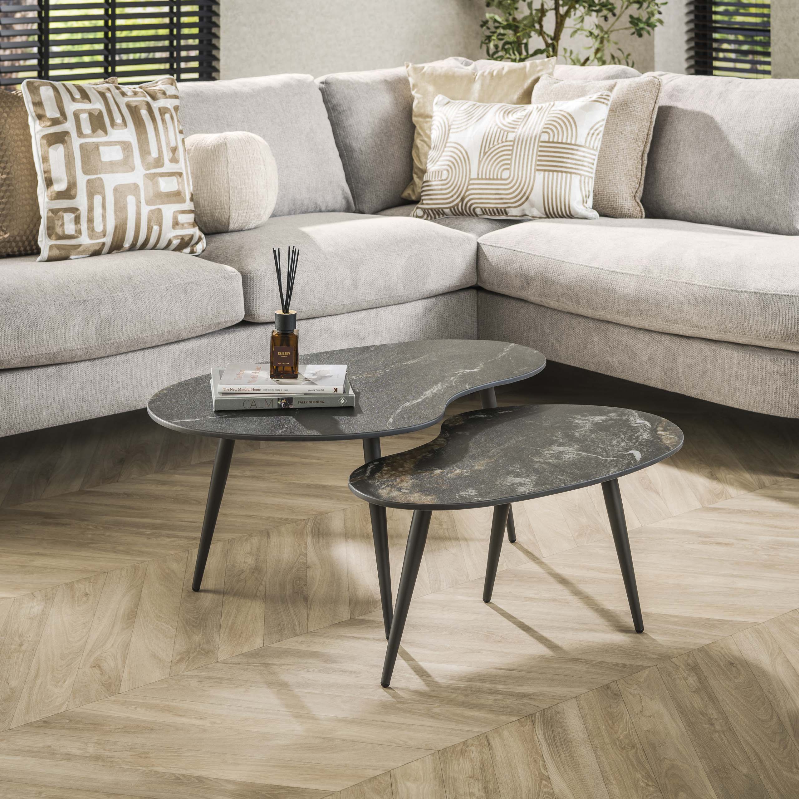 Salontafel Fossil Niervormig Set Van 2 Keramiek Fossil Black