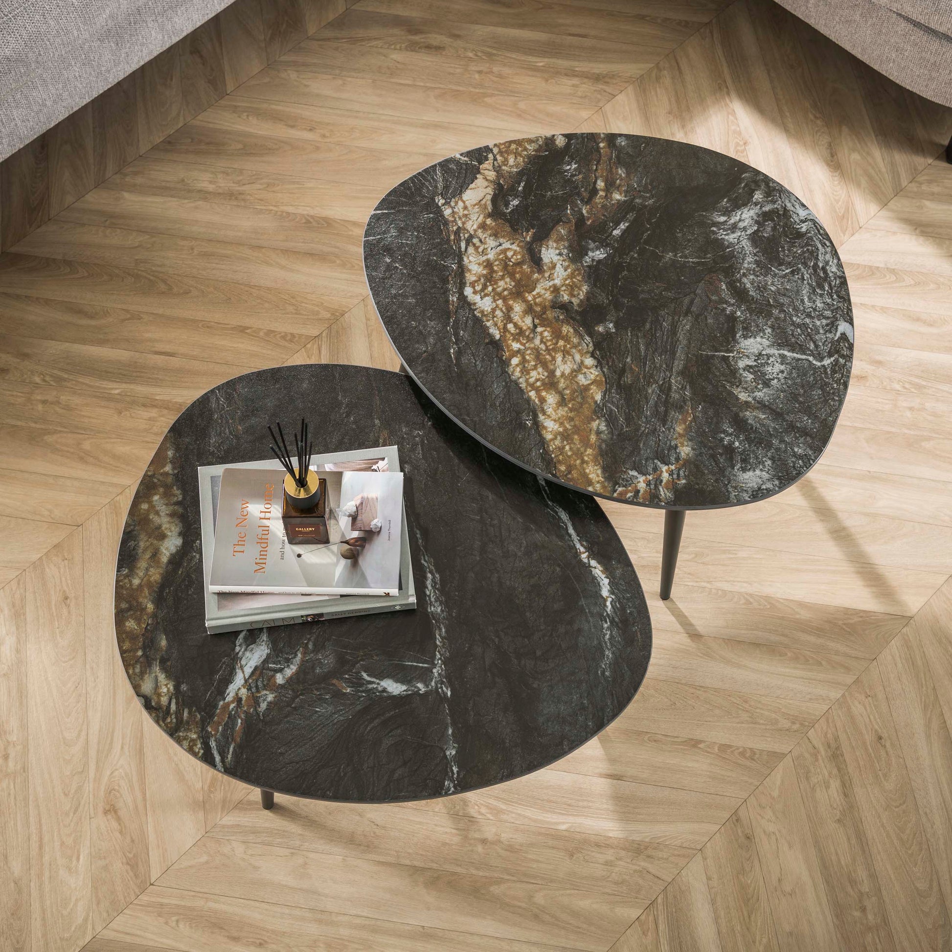 Salontafel Fossil organisch set van 2 / Keramiek fossil black