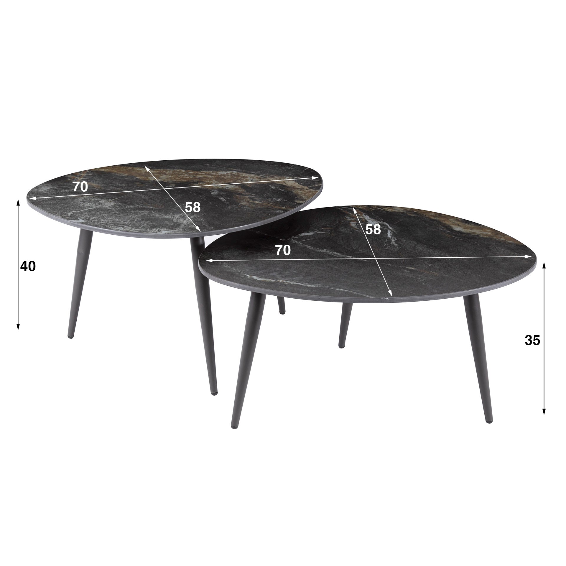 Salontafel Fossil Organisch Set Van 2 Keramiek Fossil Black