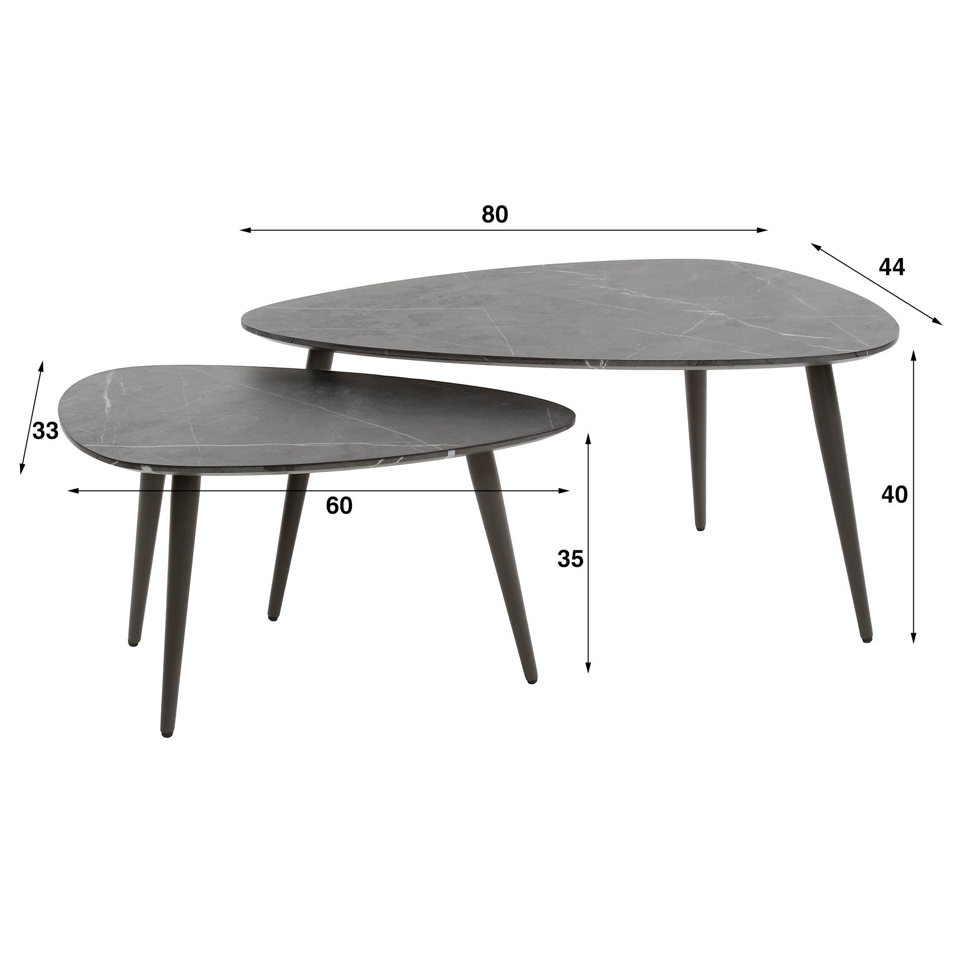 Salontafel Onyx Peervormig Set Van 2 3D Melamine Graphite