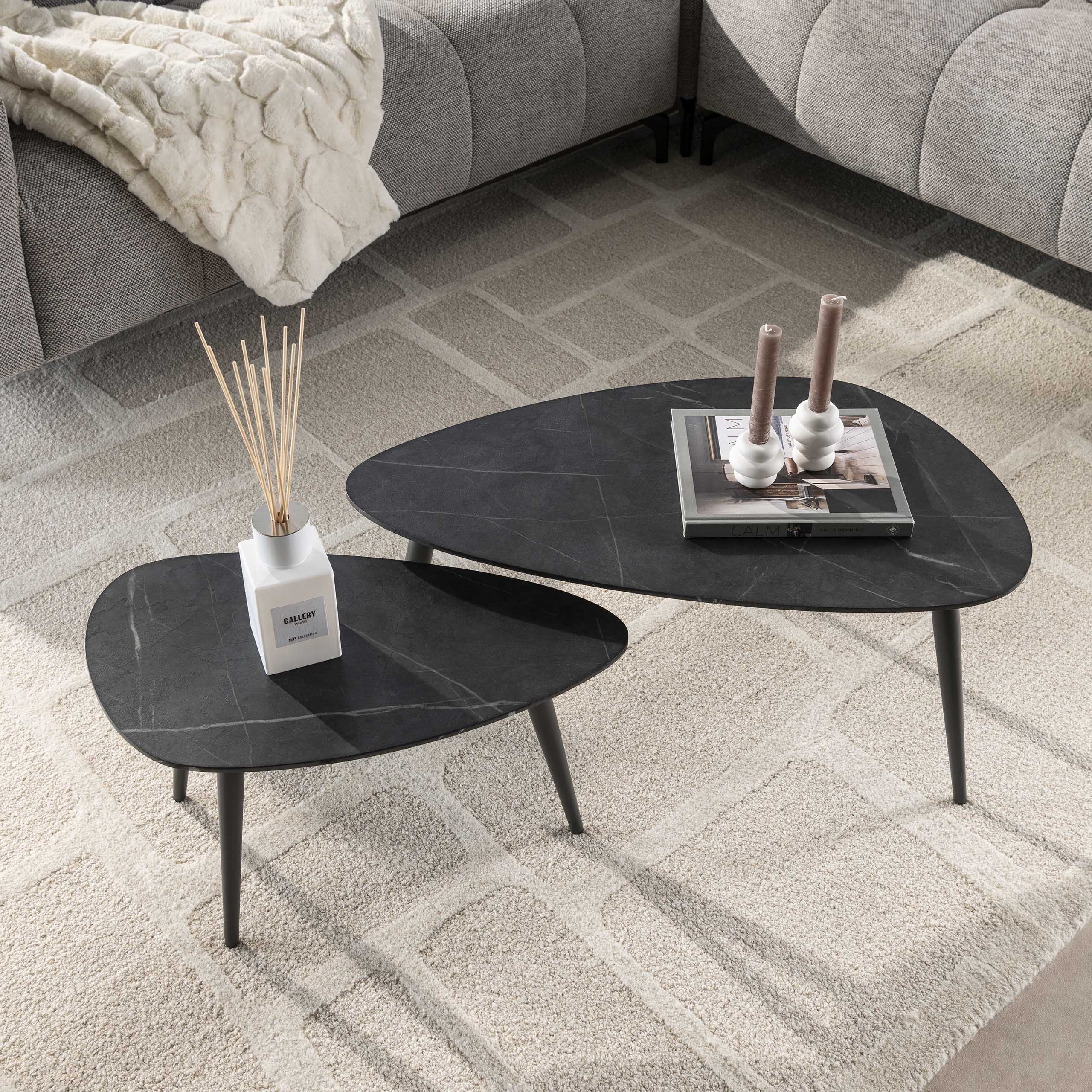 Salontafel Onyx Peervormig Set Van 2 3D Melamine Graphite