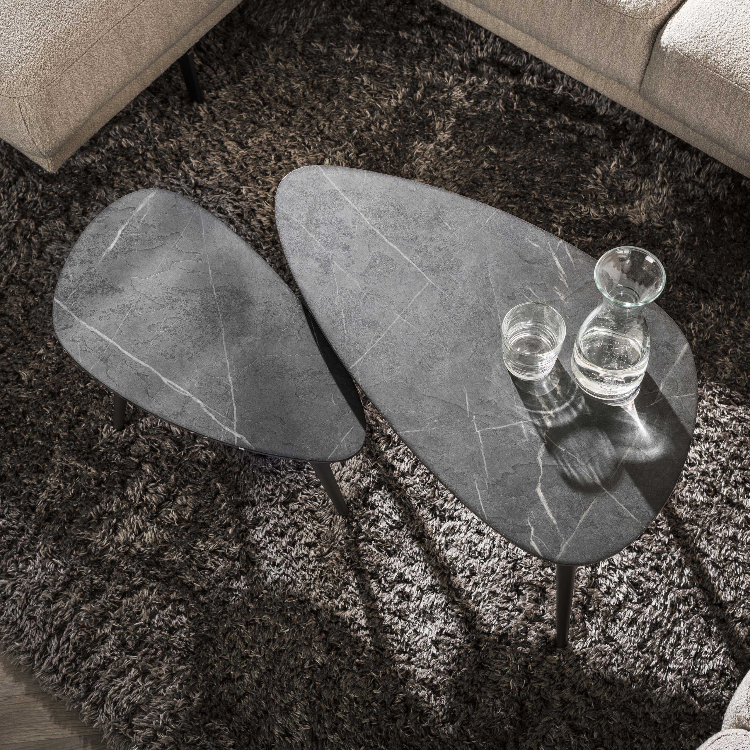 Salontafel Onyx Peervormig Set Van 2 3D Melamine Graphite