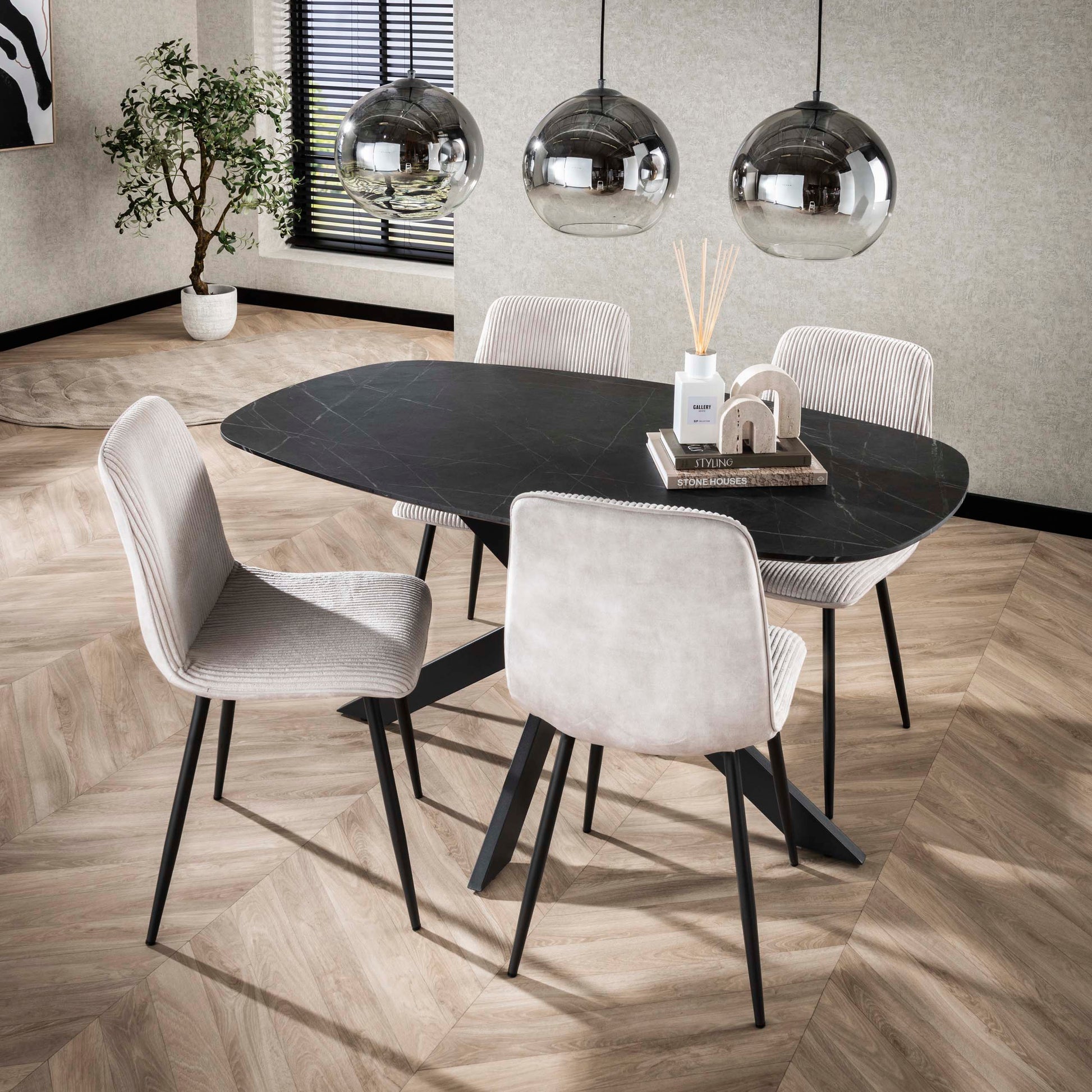 Eettafel Onyx Cross deens ovaal 150cm / 3D melamine graphite