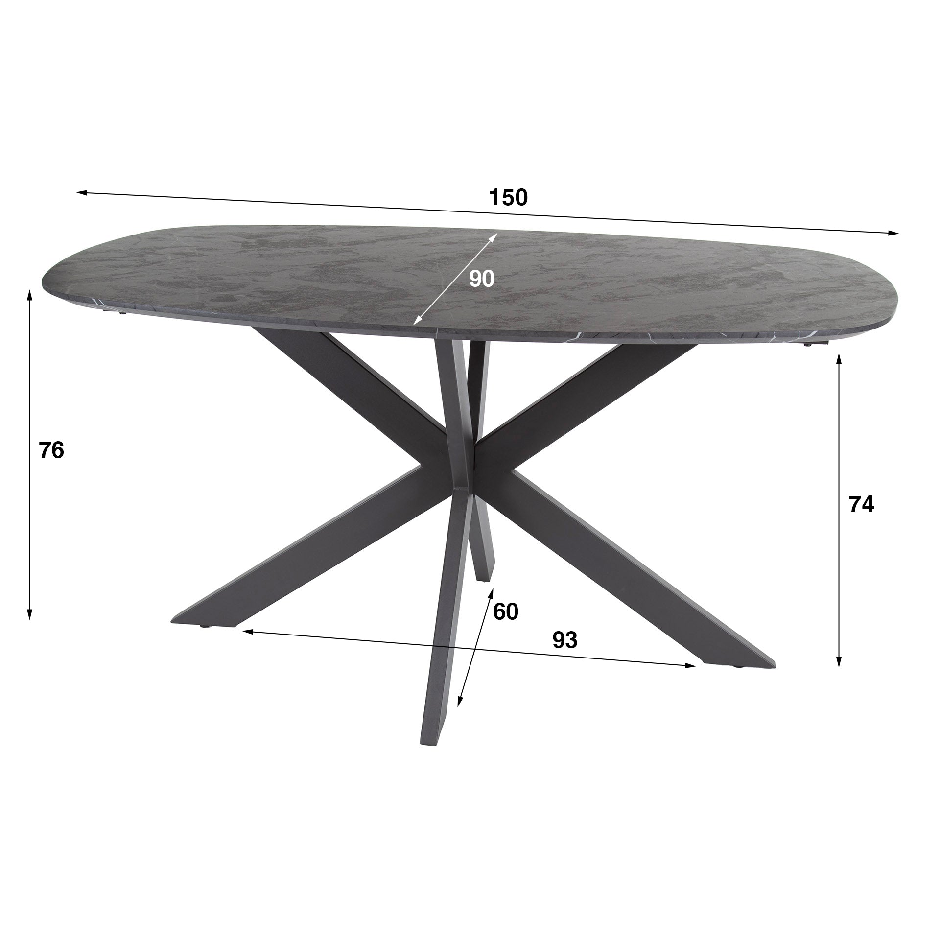 Eettafel Onyx Cross Deens Ovaal 150Cm 3D Melamine Graphite