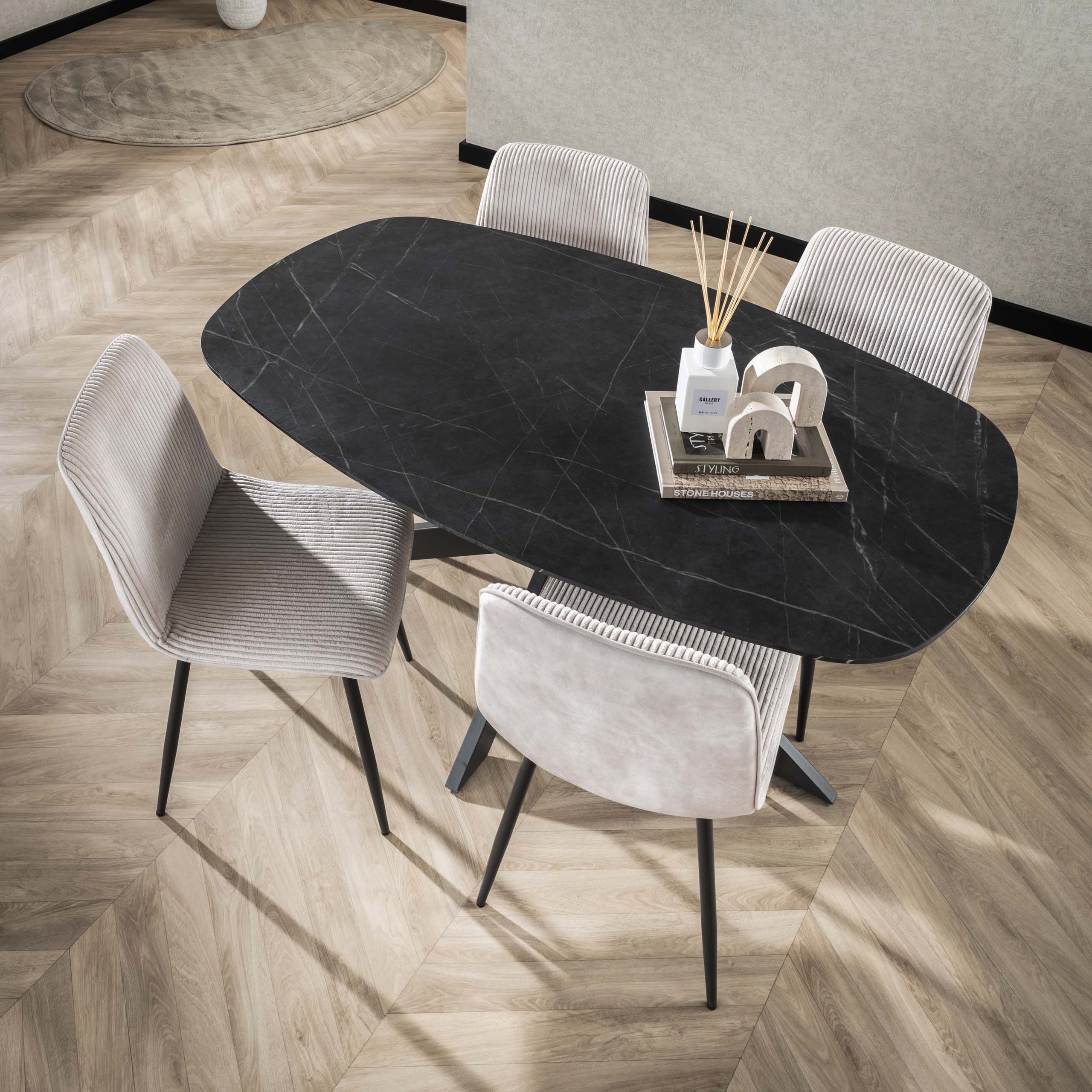 Eettafel Onyx Cross Deens Ovaal 150Cm 3D Melamine Graphite
