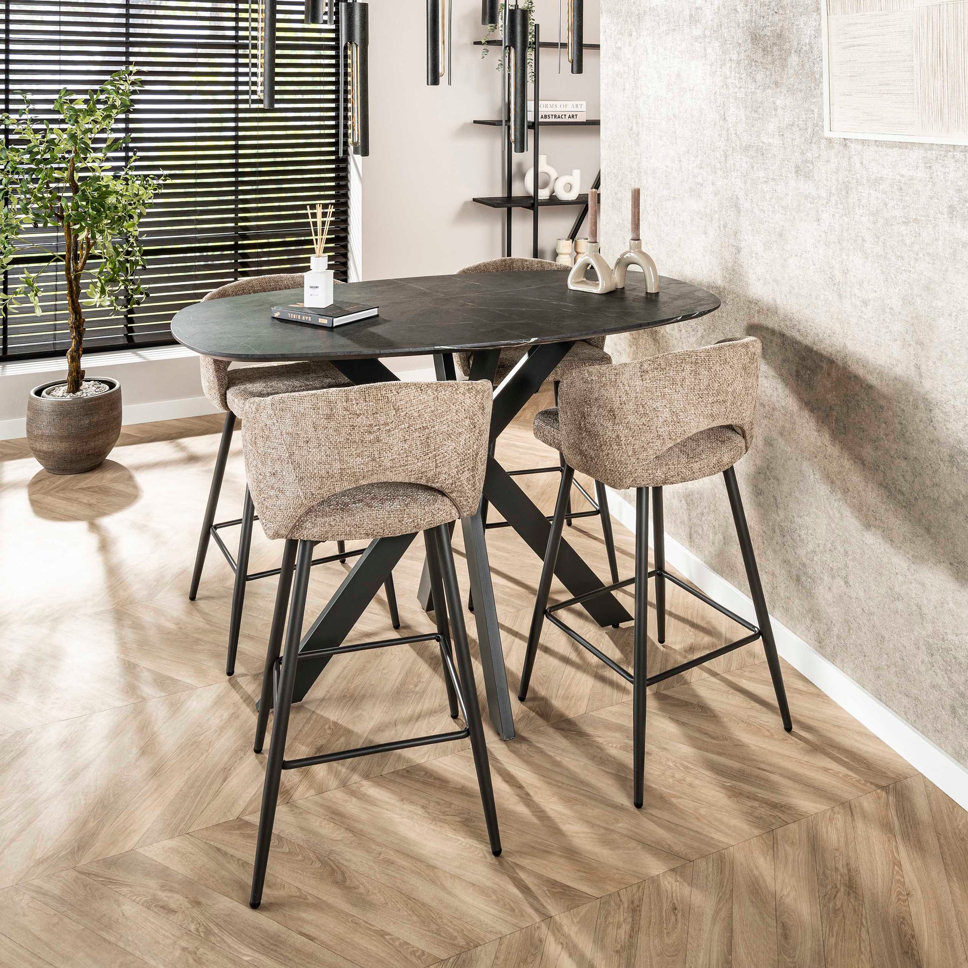 Bartafel Onyx Cross deens ovaal 140cm / 3D melamine graphite