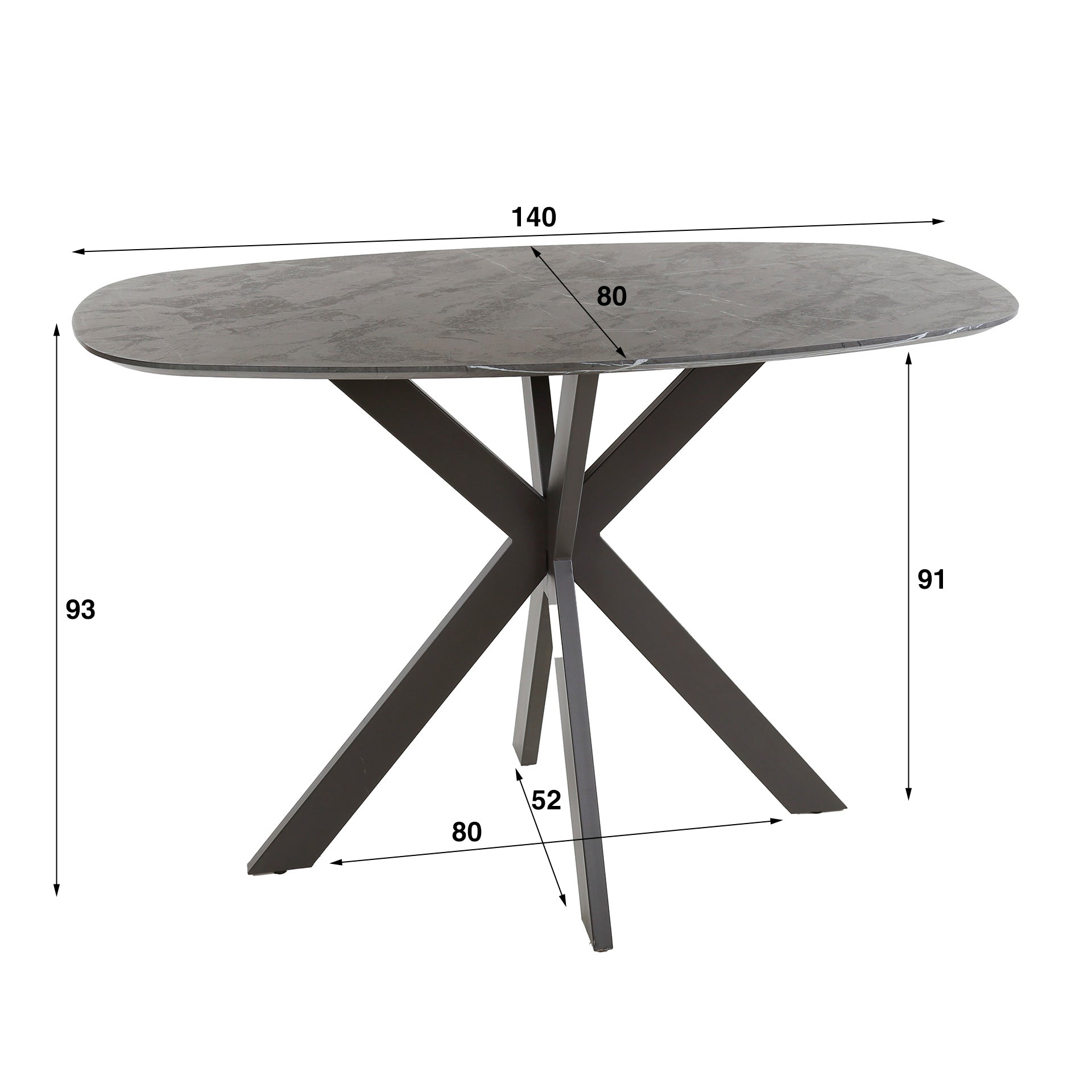 Bartafel Onyx Cross Deens Ovaal 140Cm 3D Melamine Graphite