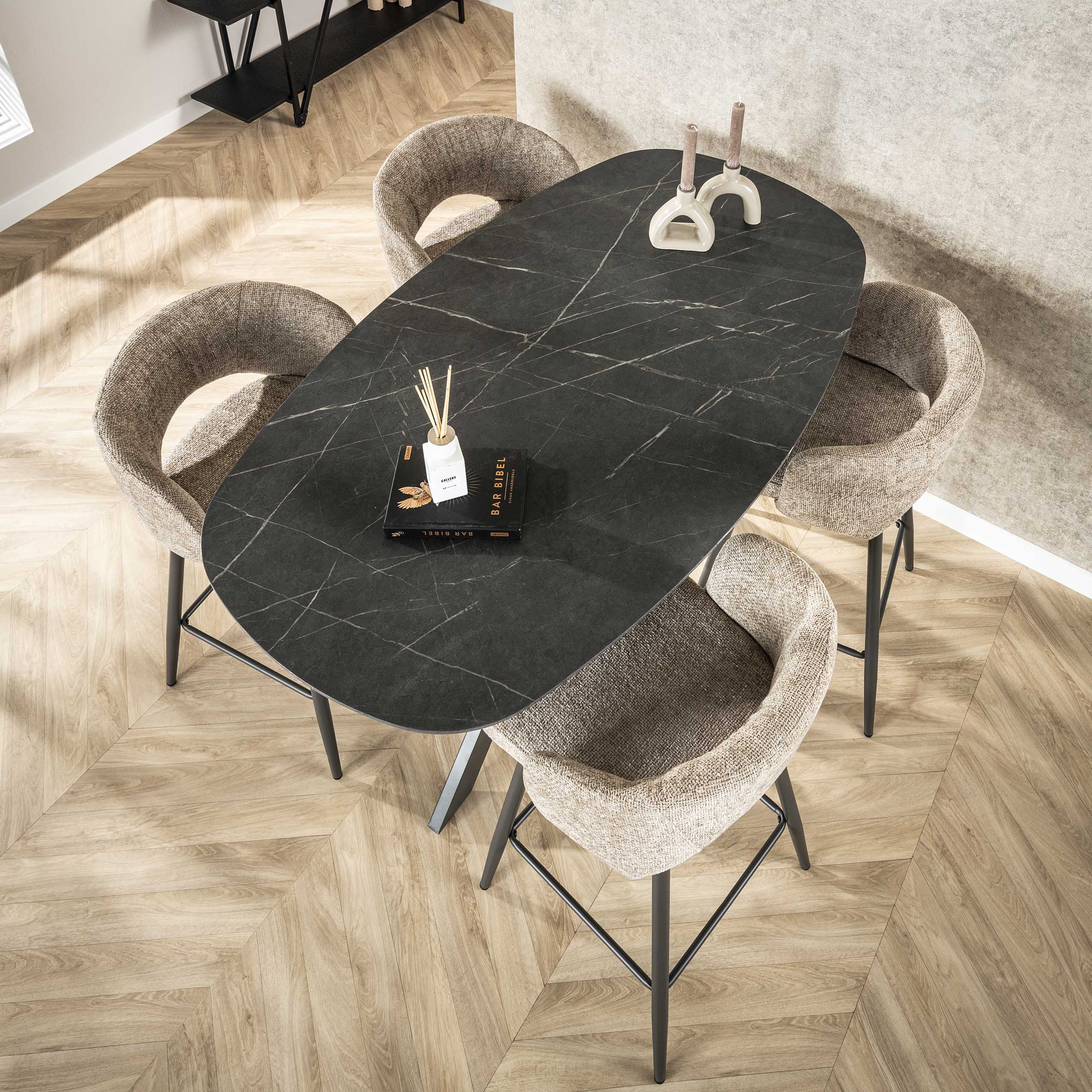 Bartafel Onyx Cross Deens Ovaal 140Cm 3D Melamine Graphite