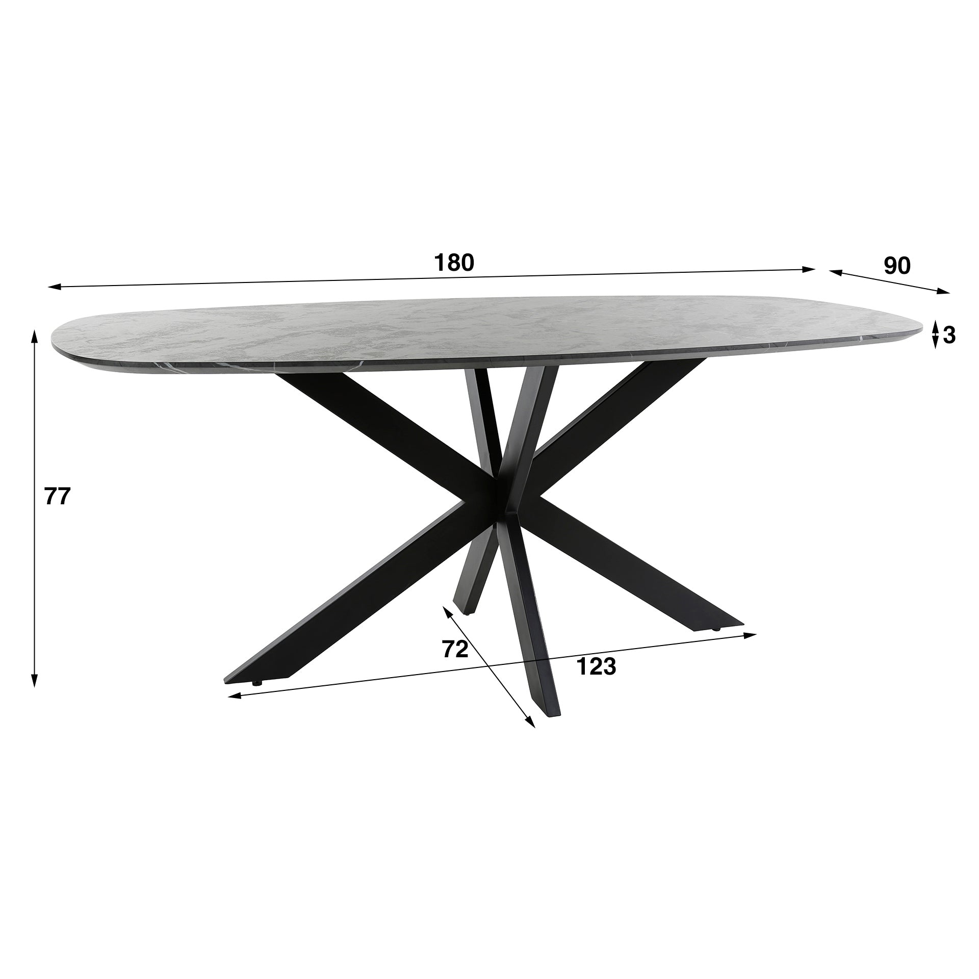 Eettafel Onyx Cross Deens Ovaal 180Cm 3D Melamine Graphite