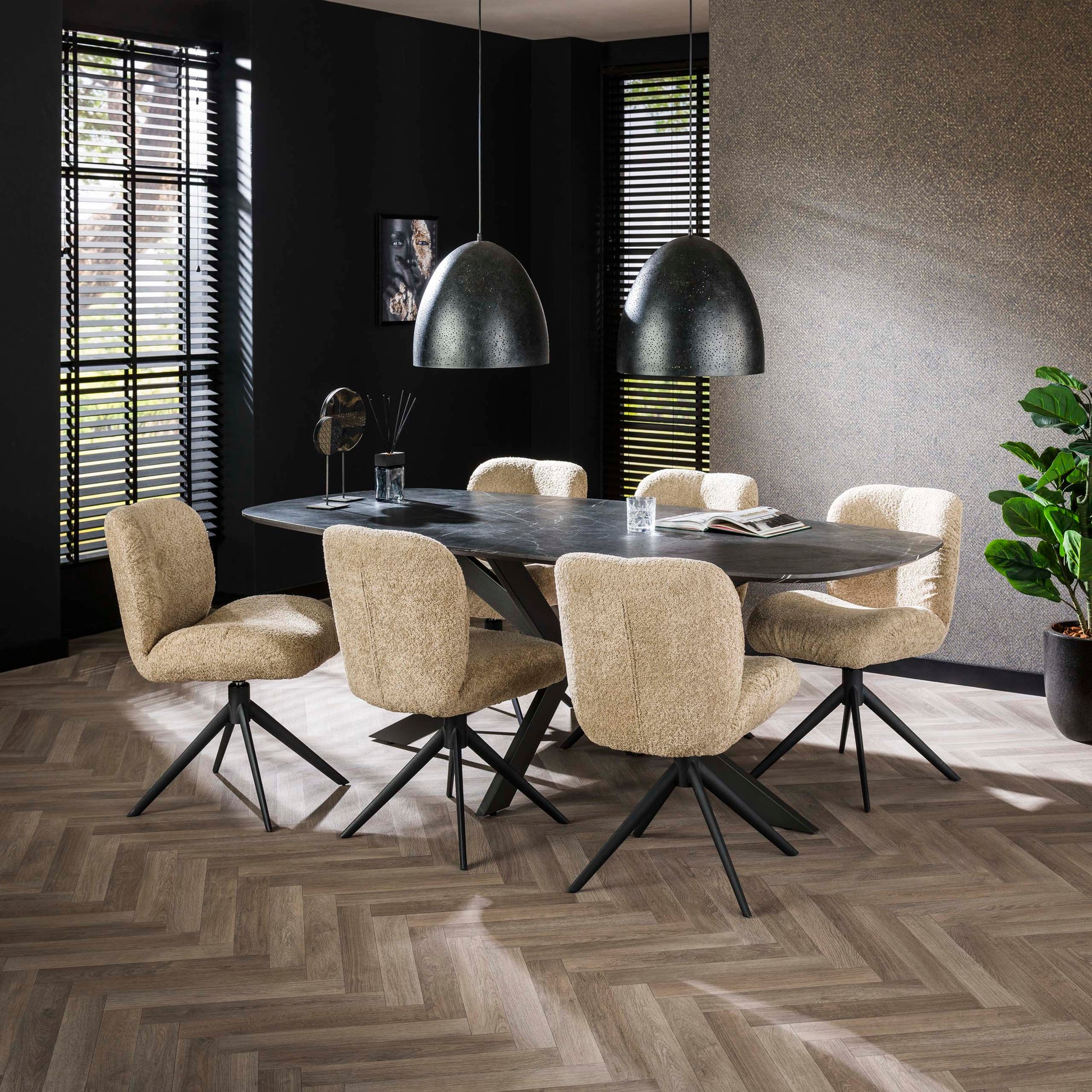 Eettafel Onyx Cross deens ovaal 215cm / 3D melamine graphite