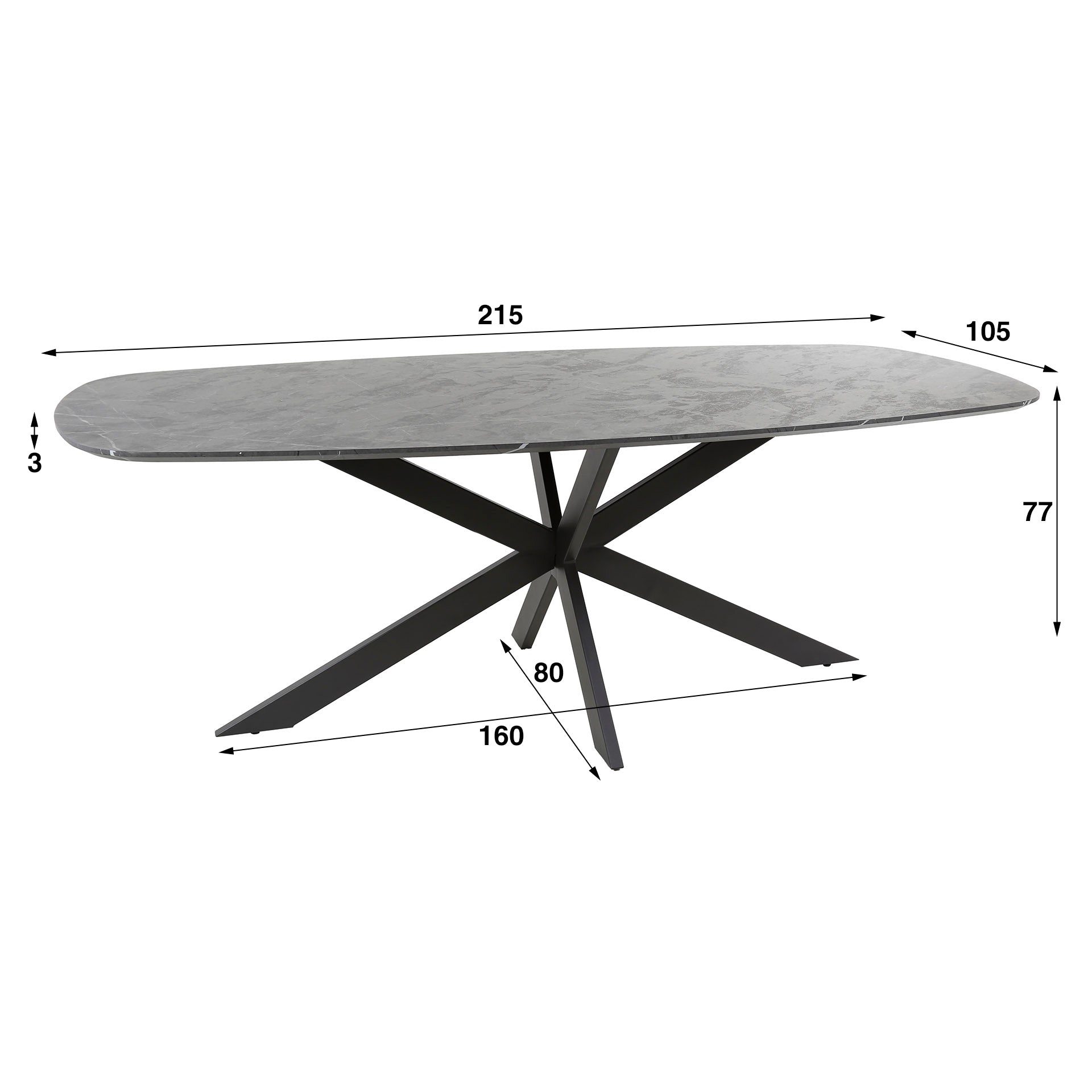 Eettafel Onyx Cross Deens Ovaal 215Cm 3D Melamine Graphite