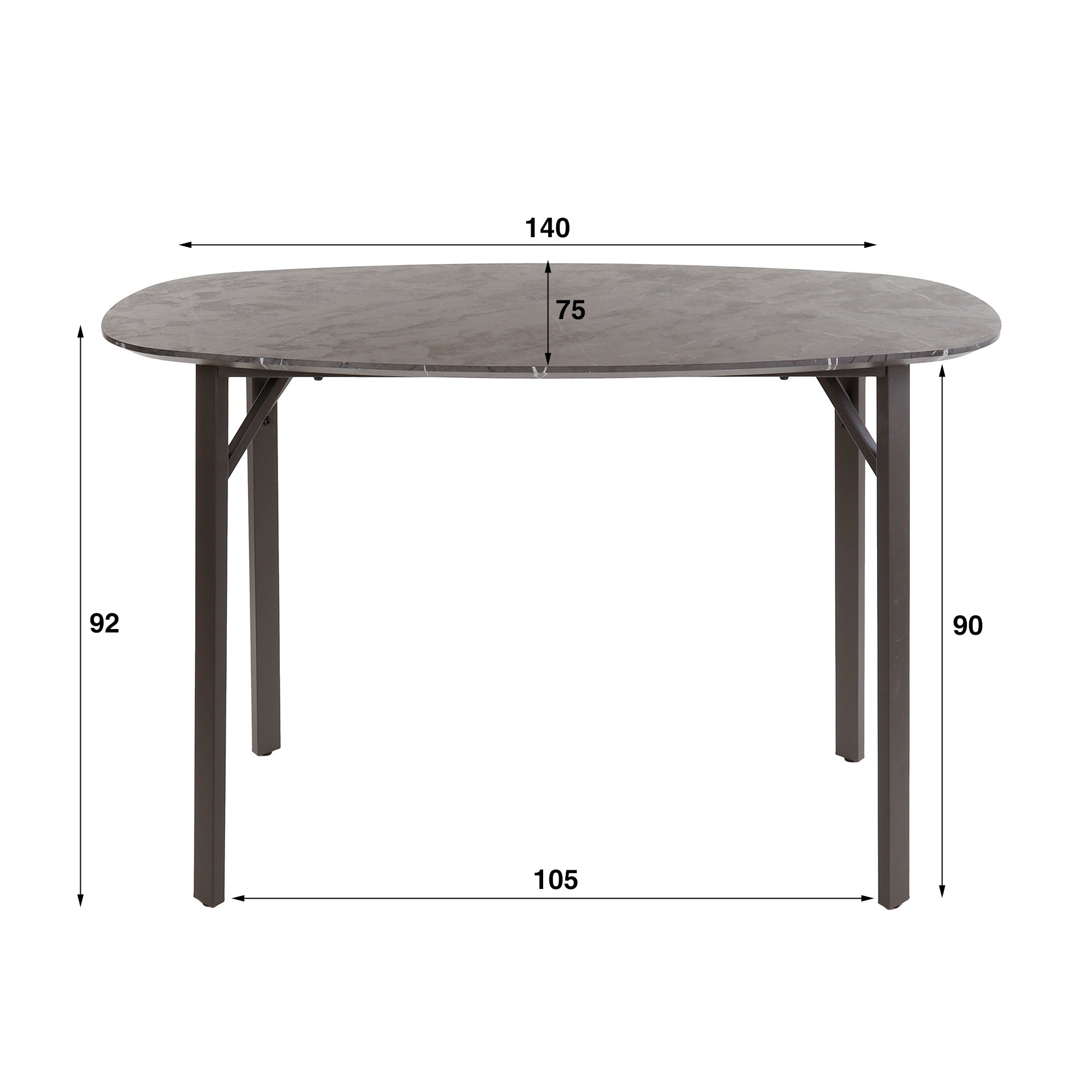 Bartafel Onyx Deens Ovaal 140Cm 3D Melamine Graphite