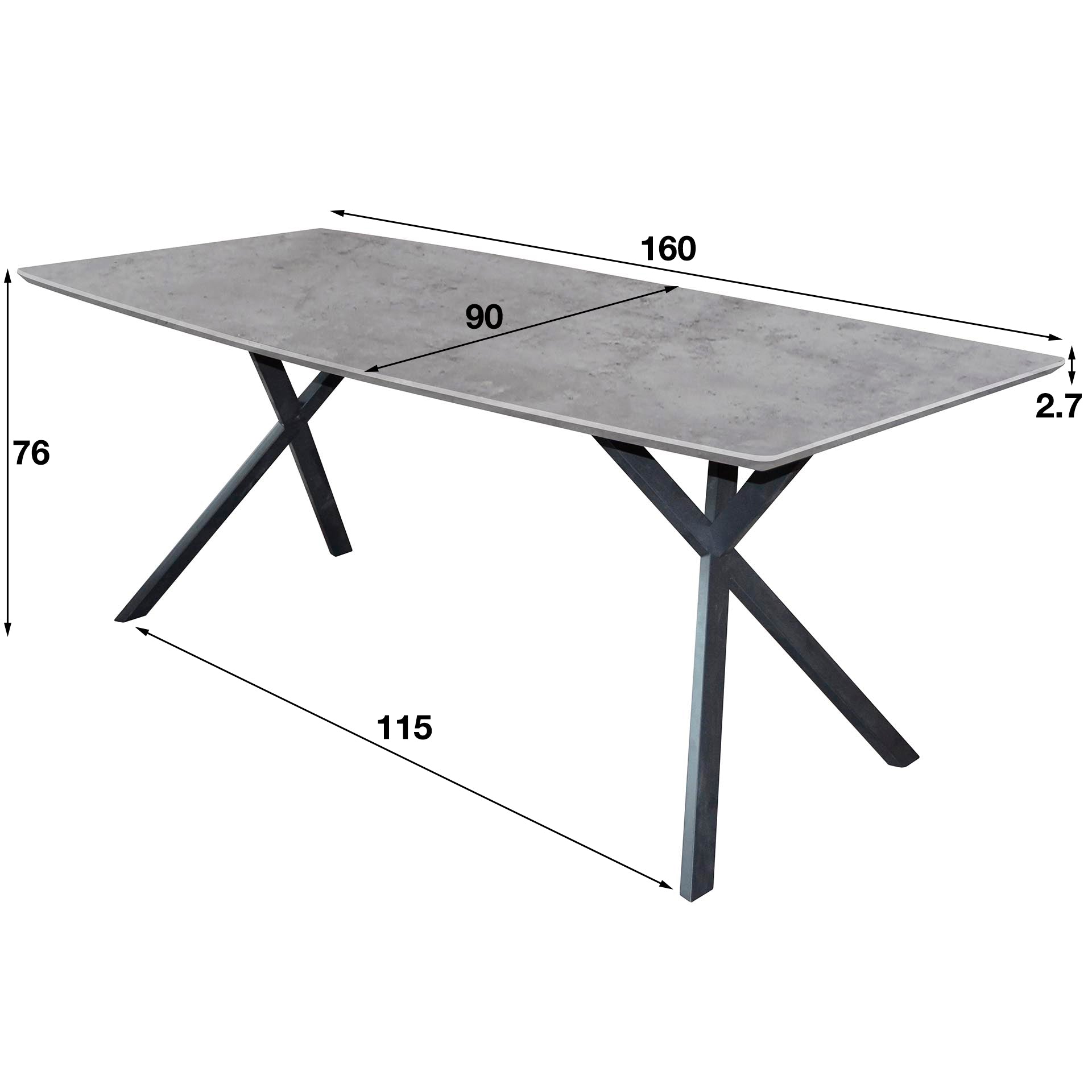 Eettafel Ovaal Blad 160Cm 3D Beton Grijs