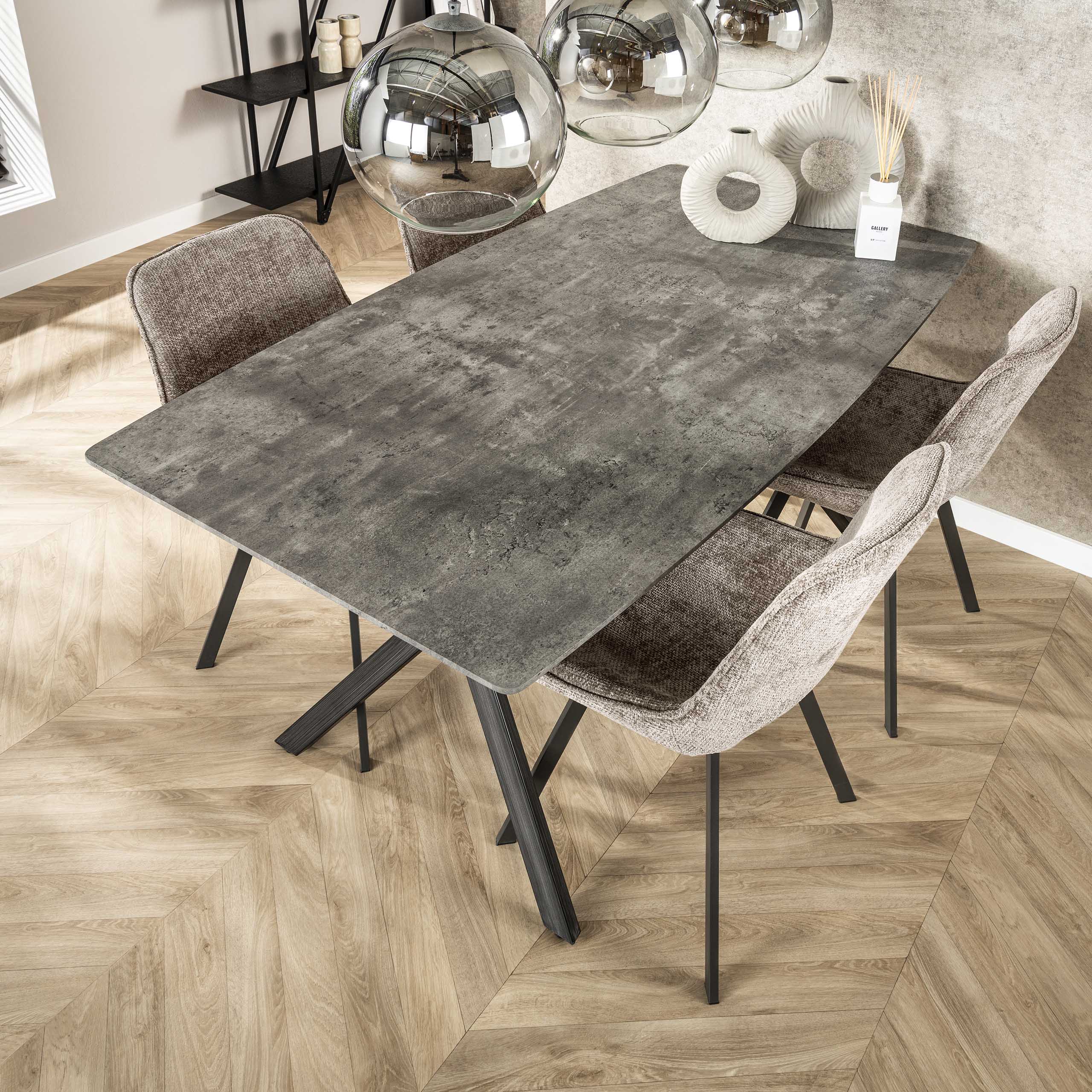 Eettafel Ovaal Blad 160Cm 3D Beton Grijs